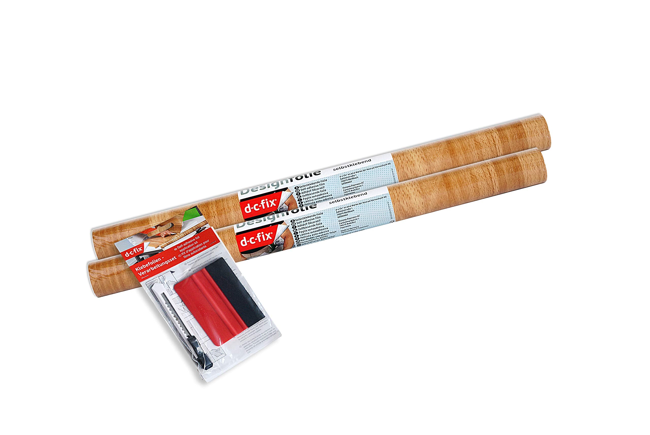 d-c-fix 346-0168-2PKA Decorative Self-Adhesive Film, Butcher Block, 17" x 78" Roll, 2-Pack with Applicator