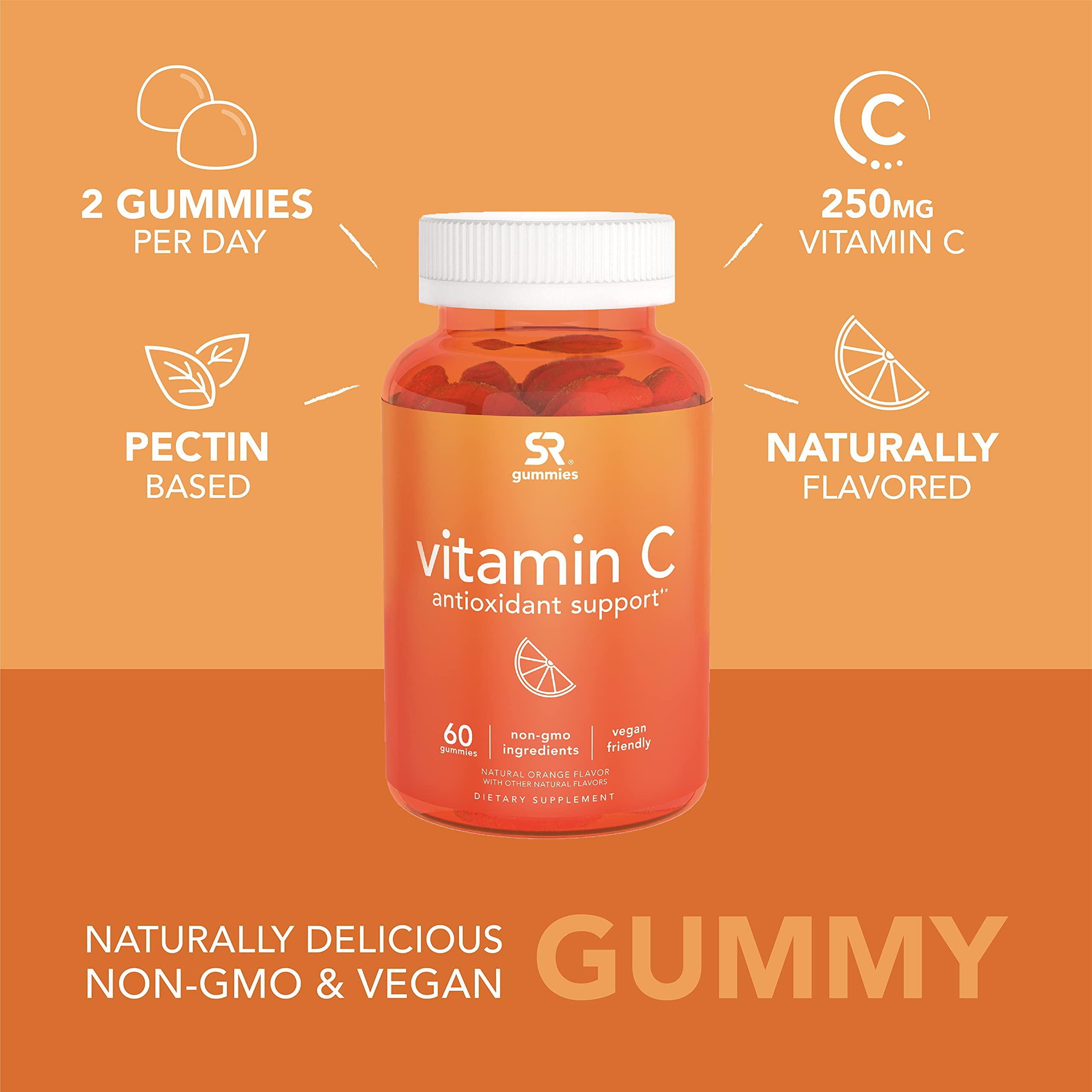 Sports Research Vitamin C Gummies | Gelatin Free, Vegan Certified & Non-GMO Verified | Immune & Antioxidant Support