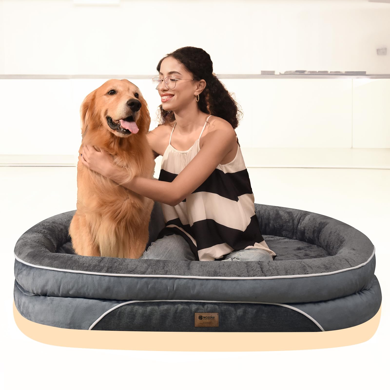 Orthopedic Waterproof Large Dog Bed: Washable Dog Bed with Bolsters - Removable Orthopedic Dog Bed for Medium L XL Large Sized Dog - Non-Slip Pet Bed