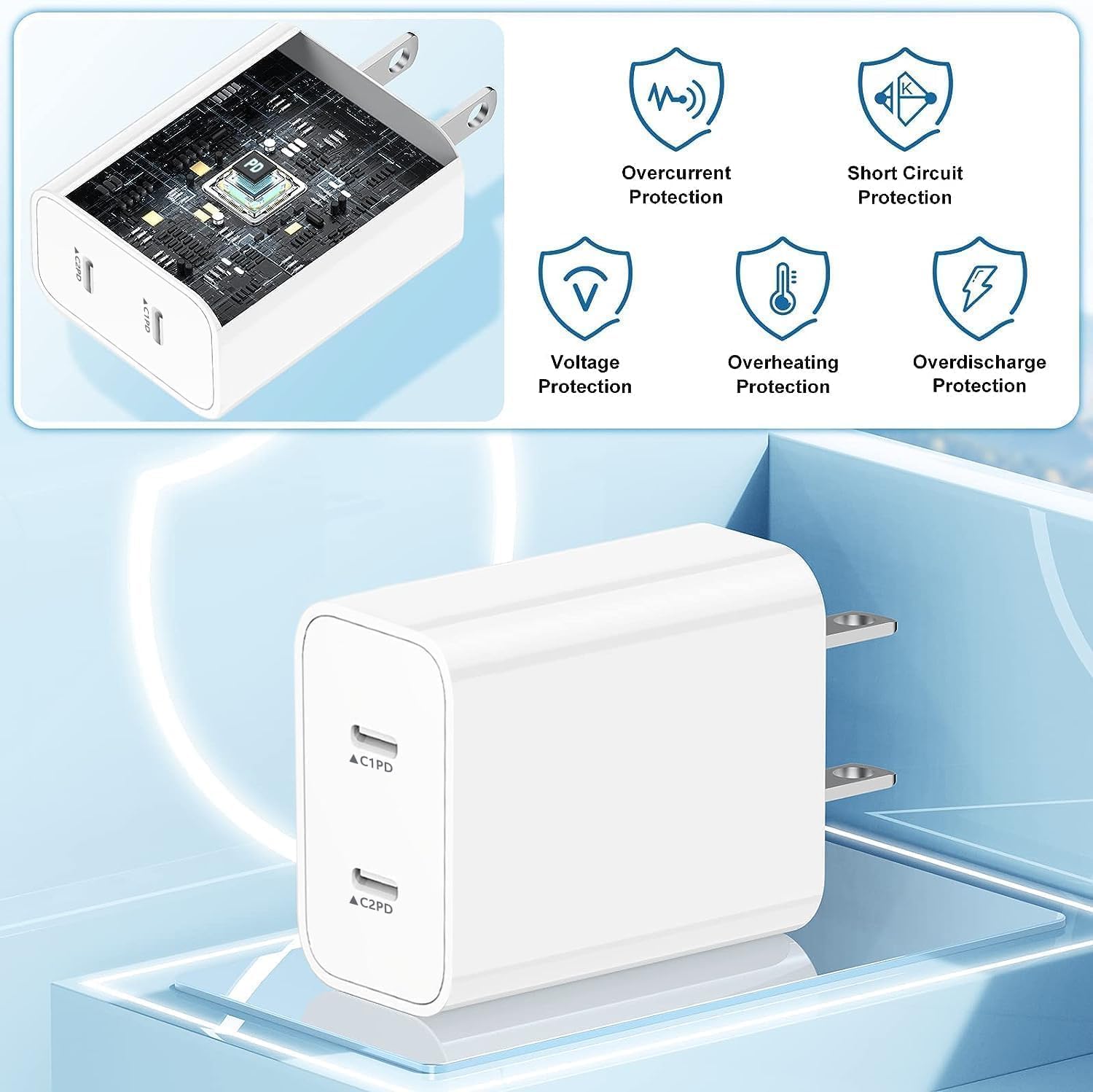 USB C Fast Charger Block,USB C Charging Block 2-Pack USB C 2in1 Dual Ports Plug Wall Charger, Fast Type C Charger for iPhone 16/16 Pro/15 Pro Max/15 Plus/14/13/12/11/Xs Max/XR/X,iPad