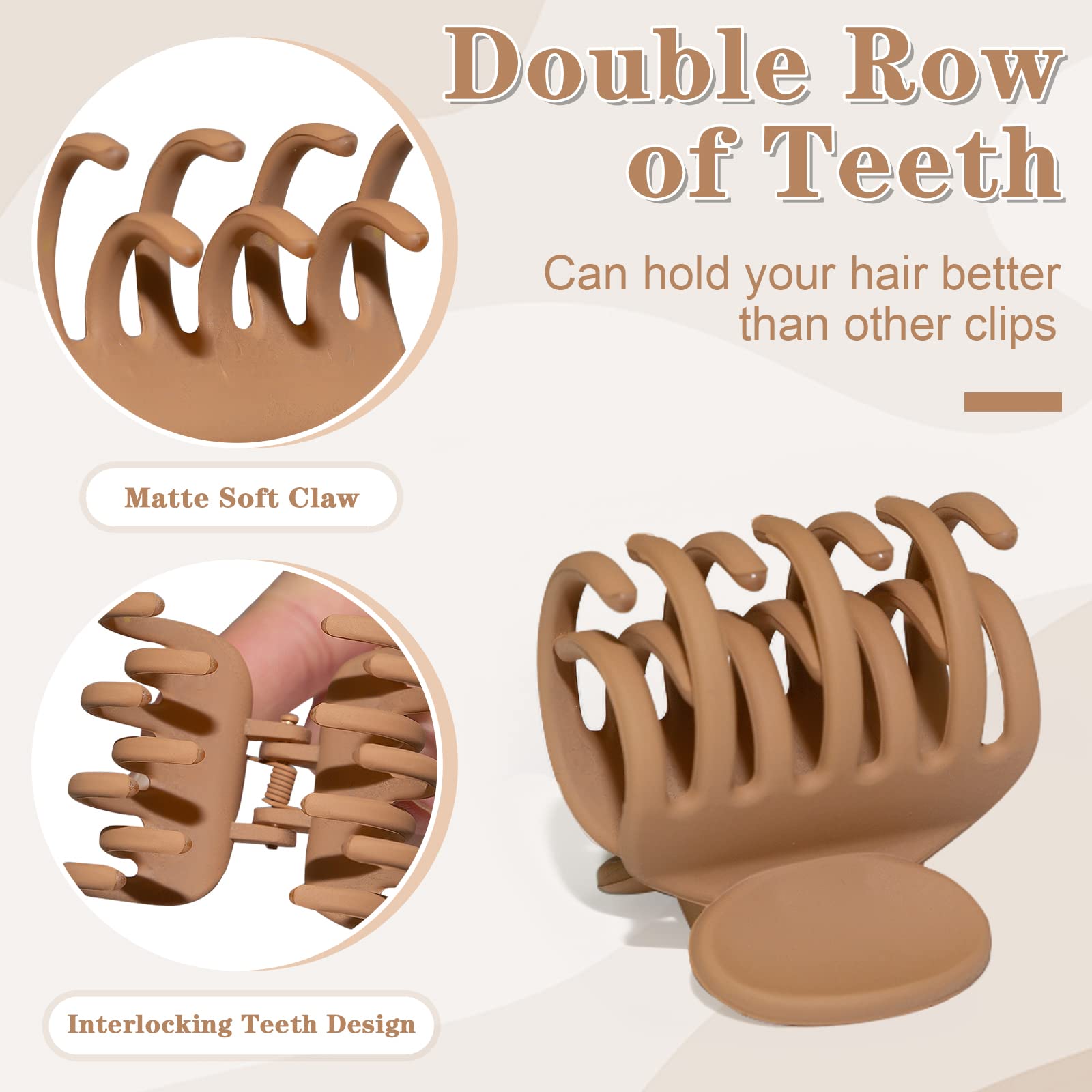 1.6" Matte Medium Double Row Teeth Hair Clips for Women - Strong Hold Jaw Clamps for Thin, Fine & Thick Hair