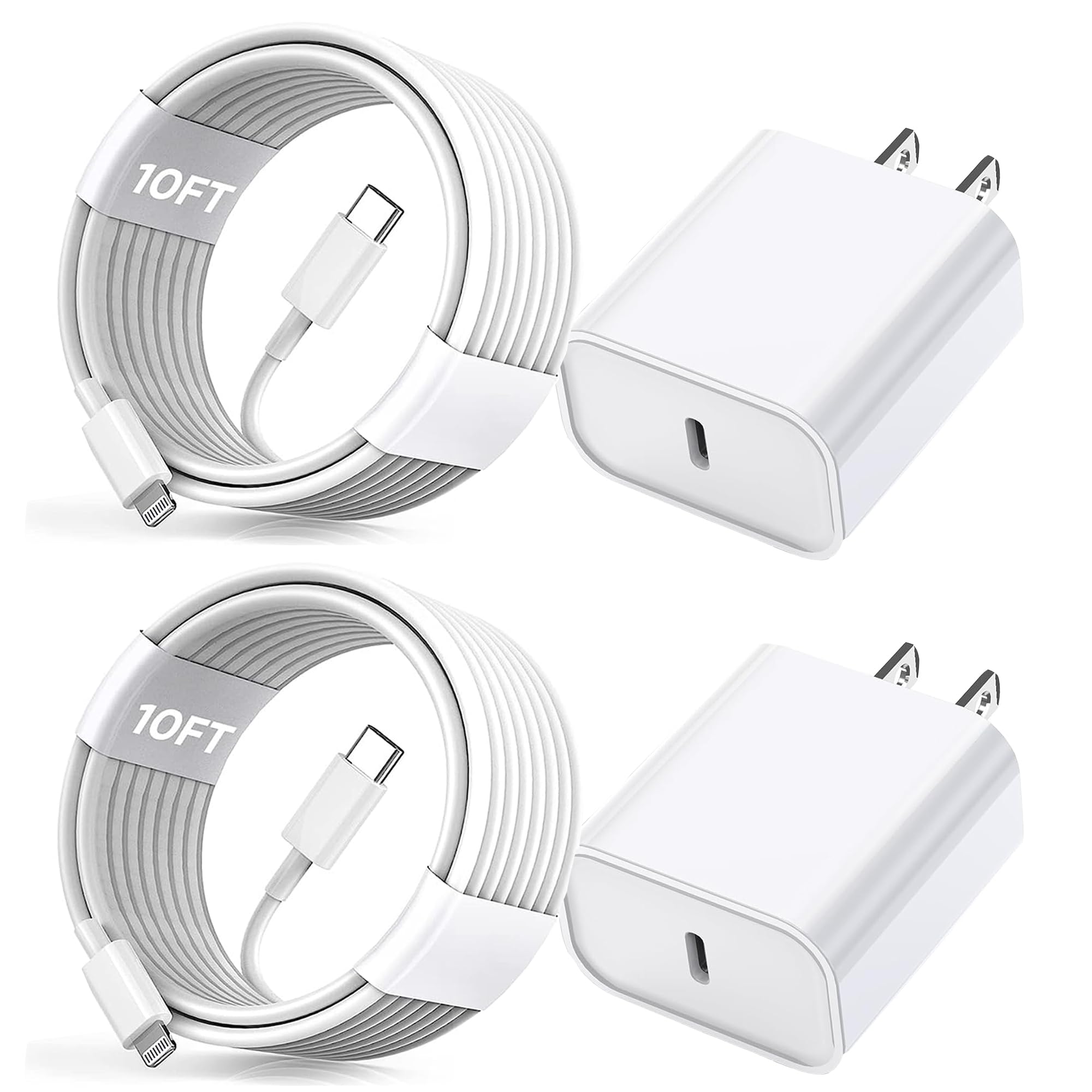 iPhone Fast Charger, [Apple MFi Certified] 2 Pack PD USB C Wall Charger Block Plug with 10FT Extra Long Type C to Lightning Fast Charging Data Sync Cable for iPhone 14 13 12 11 XR X 8 iPad and More