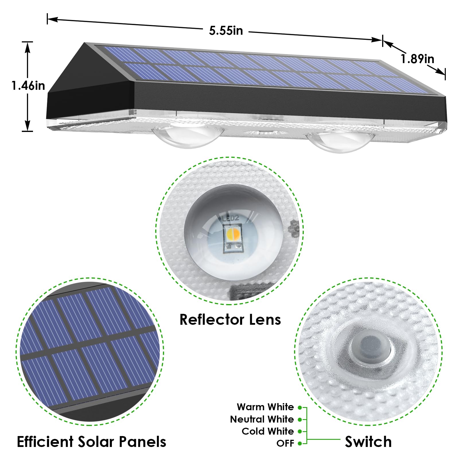 Solar Fence Lights Outdoor - 2700/4000/6000K 3 Mode, IP65 Waterproof Fence Solar Lights Outdoor, Solar Deck Lights for Outside, Backyard/Railing/Step/Patio/Deck Fence/Stair Railings and Wall (8 pack)