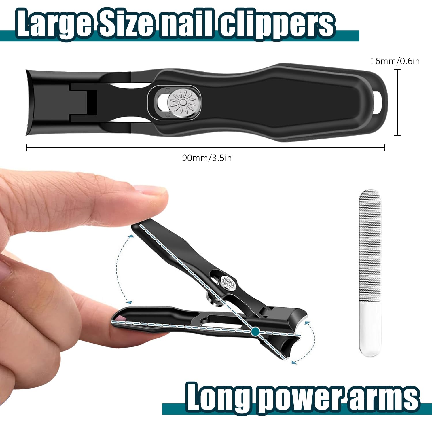 German Nail Clippers for Men Women, 2025 Upgrades Large Wide Jaw German Nail Clippers for Thick Nails, Portable Ultra Sharp Stainless Steel Toenail Clippers, Anti-Splashing Nail Clippers (Black)