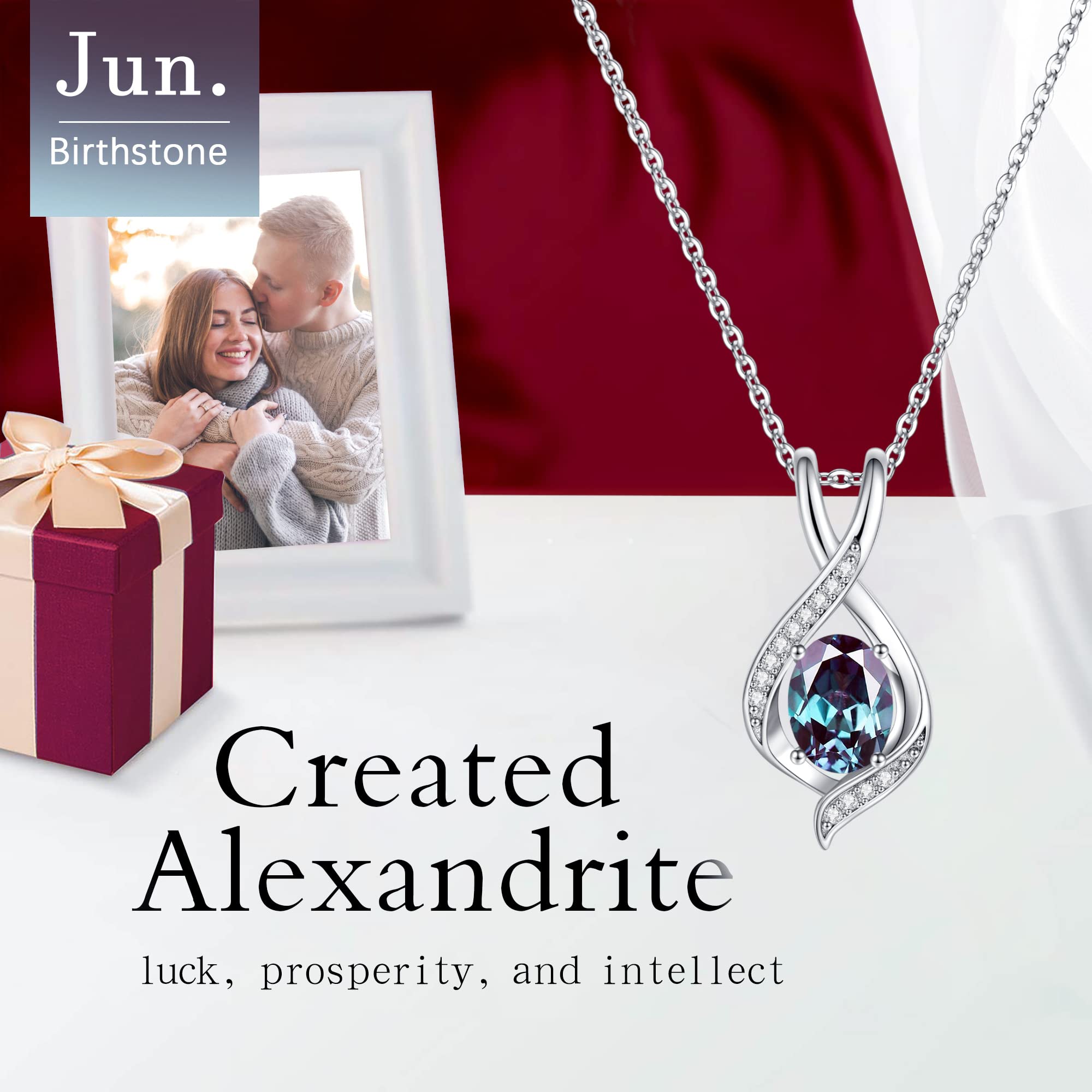 SMILEST June Birthstone Necklace for Women, Oval Sparkling Created Alexandrite Necklace 925 Sterling Silver Birthstone Charms June Birthstone Jewelry for Women Birthday Gifts Wife Christmas Gift Ideas