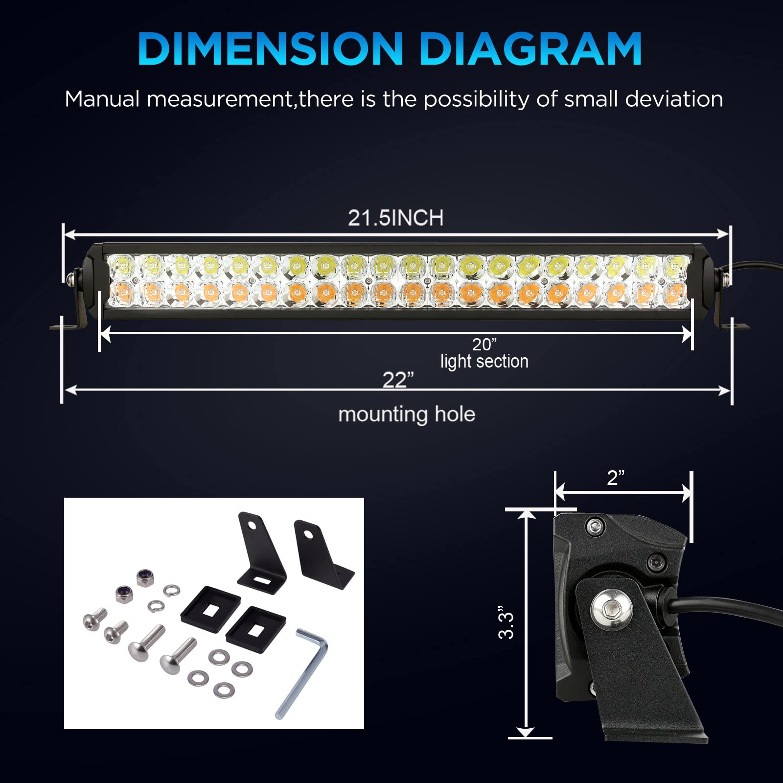 BIGLION.X 22 Inch Amber/6000k ATV UTV LED Light Bar 2PCS 3Inch Flood Amber/Yellow LED Light Pods 8000LM with Wiring Harness LED Light Bar Kit for Trucks ATV UTV Jeep