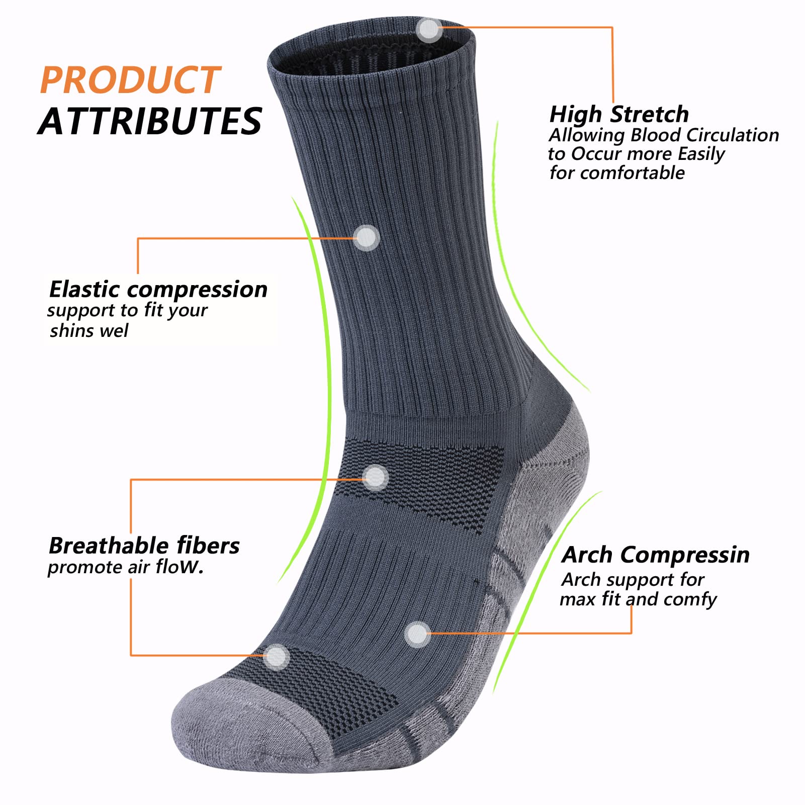 GAXIDES Compression Socks for Mens and Womens 3 Pairs Athletic Arch Support Crew Winter Warm Running Sports Socks for Hiking Outdoor Black L