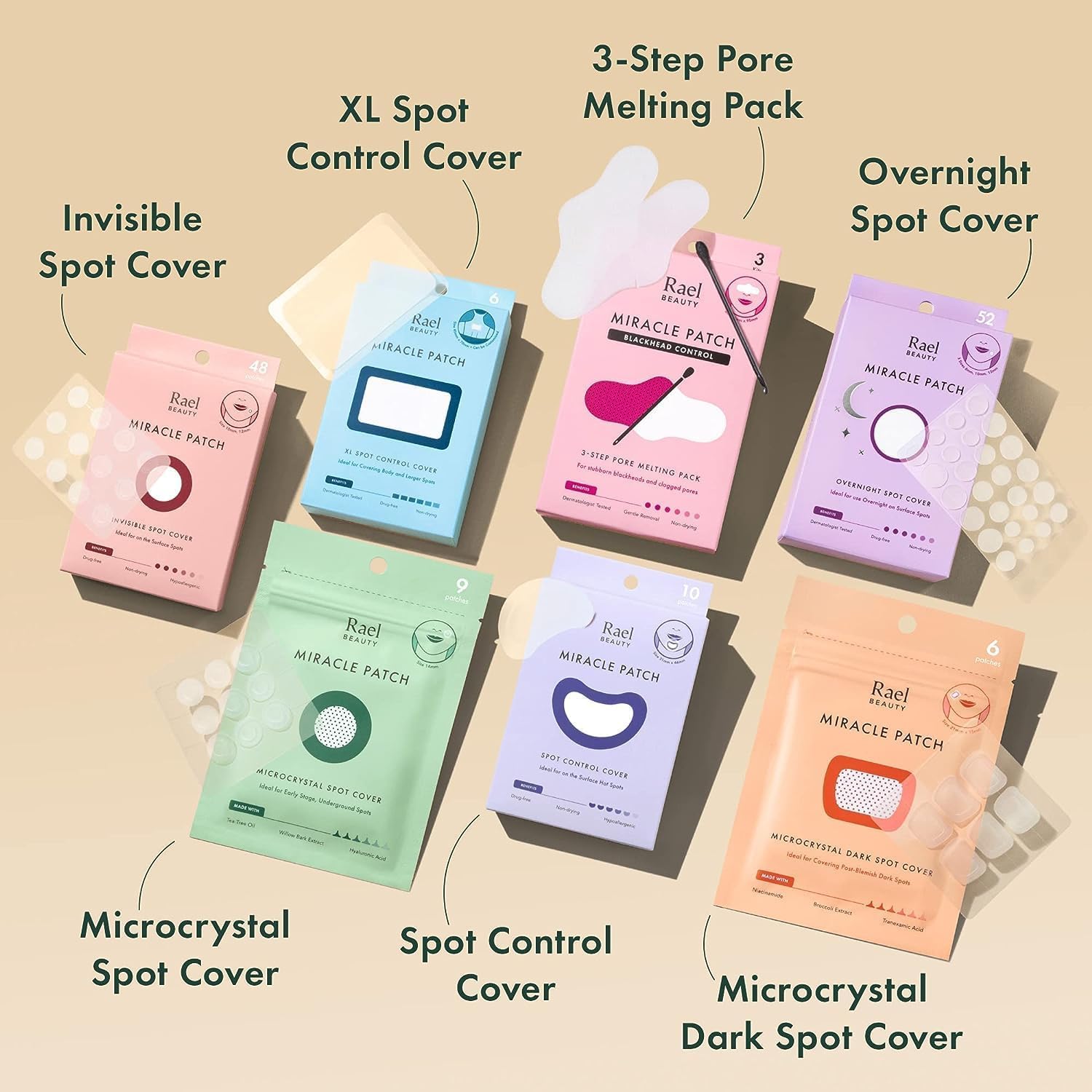 Rael Pimple Patches, Miracle Patches Large Spot Control Cover - Hydrocolloid Acne Patches for Face, Strip for Breakouts, Zit, Blemish Spot, Facial Stickers, All Skin Types, Vegan (10 Count)