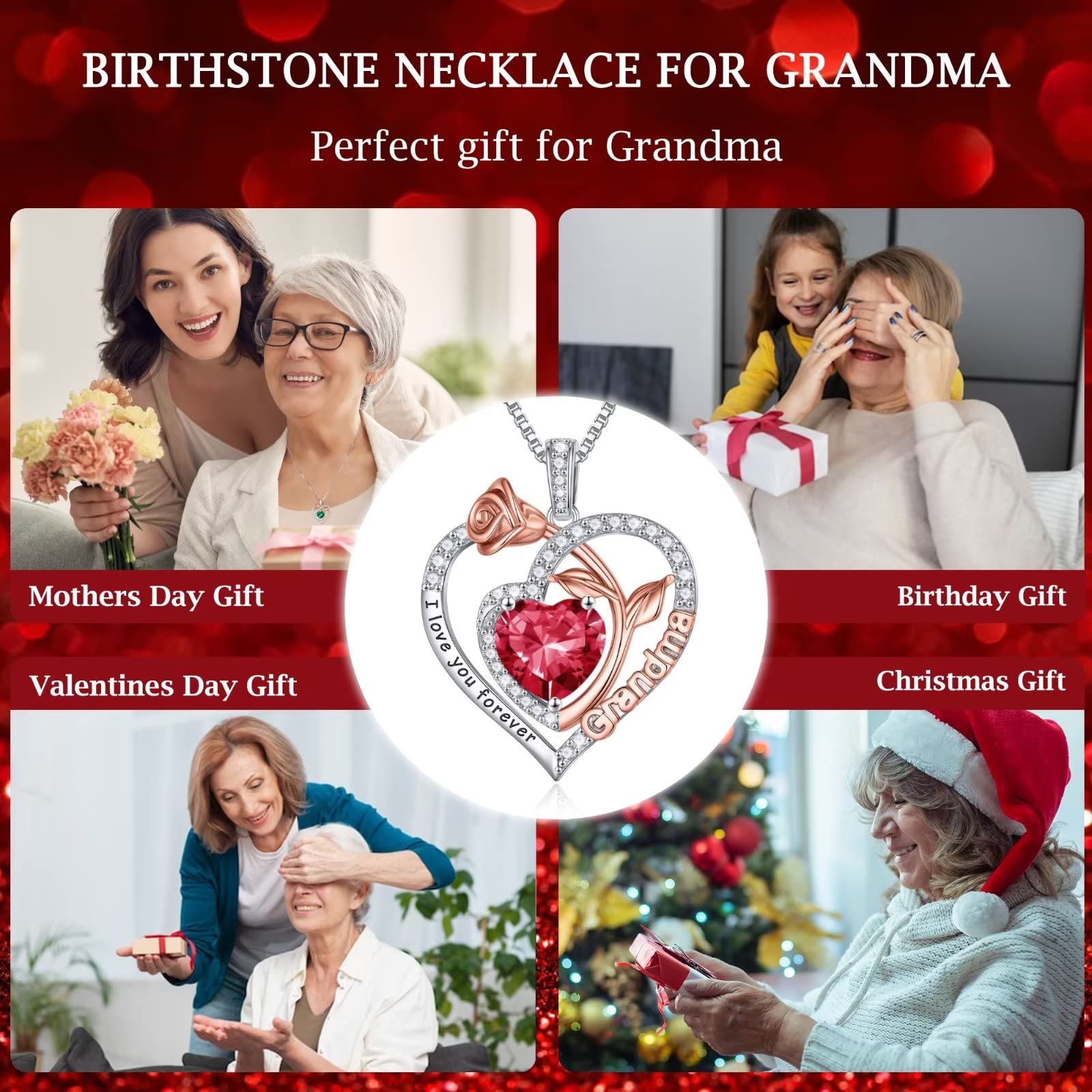 Iefil Grandma Christmas Gifts - Heart Birthstone Necklace Nana Grandma Gifts Necklace Christmas Birthday Gifts for Grandma Peridot Necklace August Birthstone Jewelry Gifts for Grandma