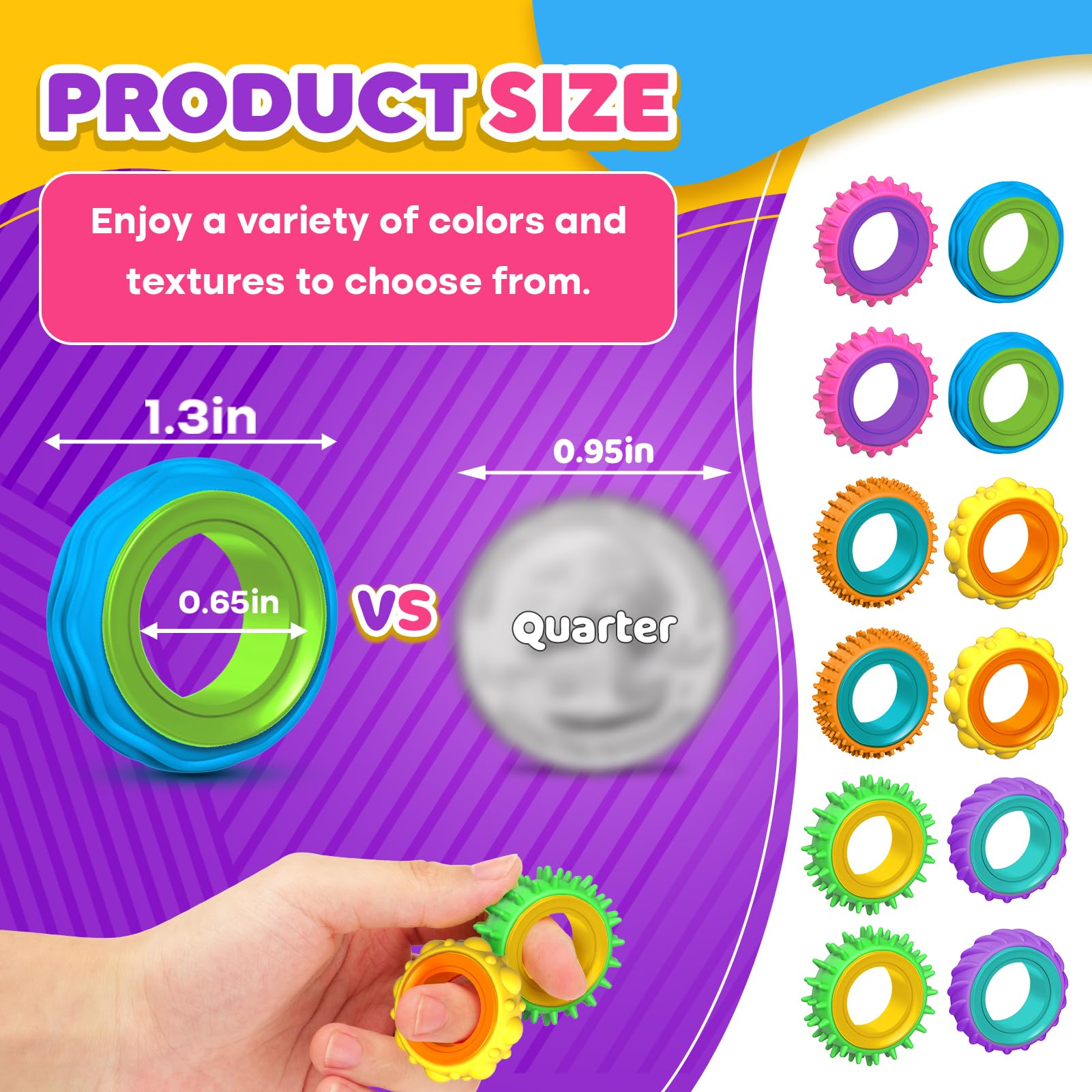 Fidget Toys Sensory Rings for Kids: 12 Pack Finger Spinner Rings - Texture Stress Toys for Kids Autism Calming - Fun Fidgets for Student Classroom Prize Stocking Stuffers