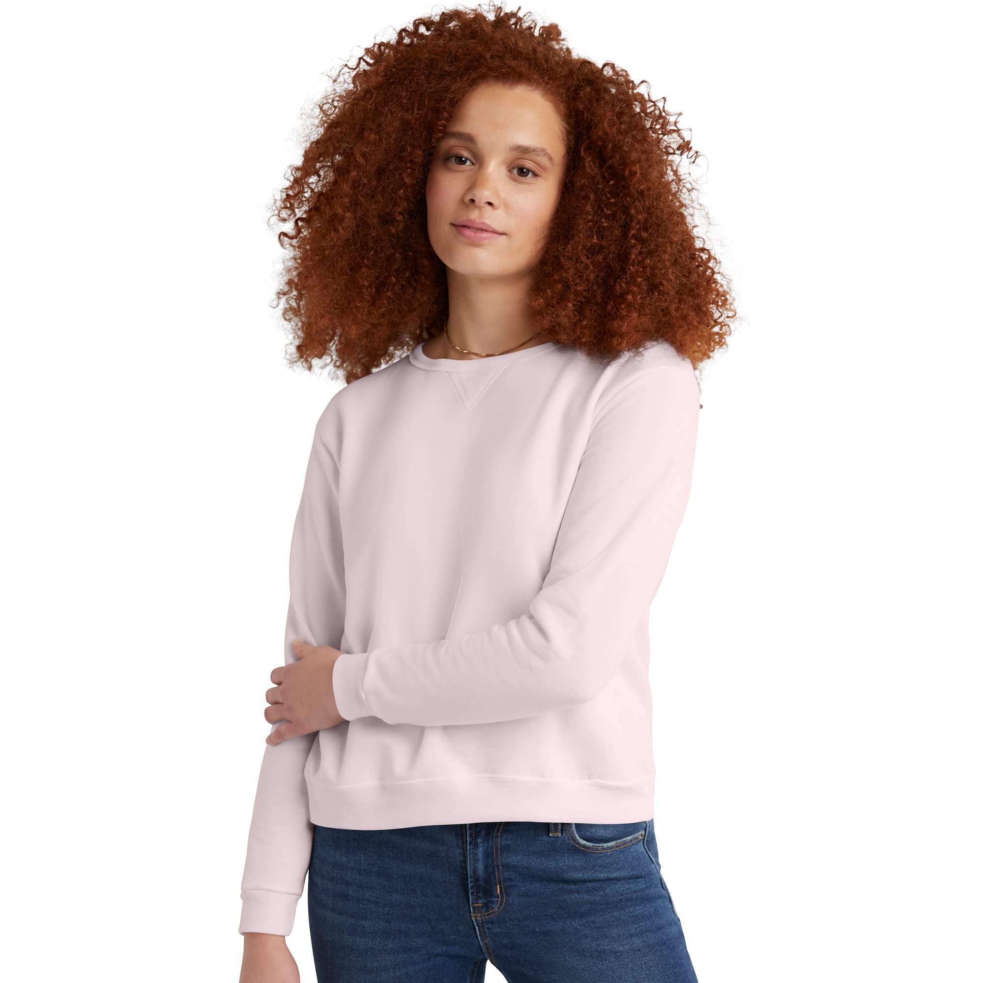 Hanes Womens Ecosmart V-notch Crewneck Sweatshirt, Fleece Pullover For, Pale Pink, Large US