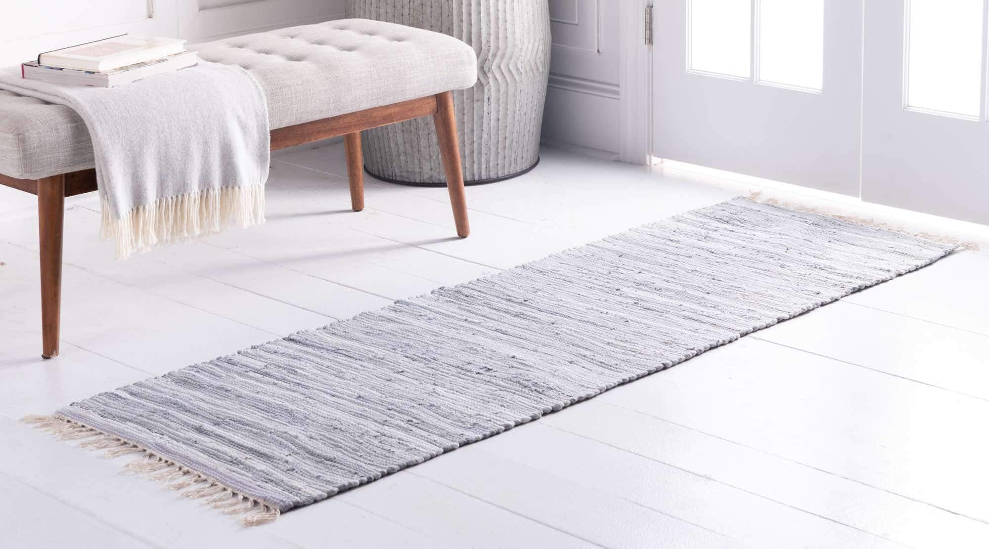 Unique Loom Chindi Cotton Collection Soft Hand Woven Natural Fiber Striped Area Rug, 2 ft 2 in x 6 ft 7 in, Gray/Ivory