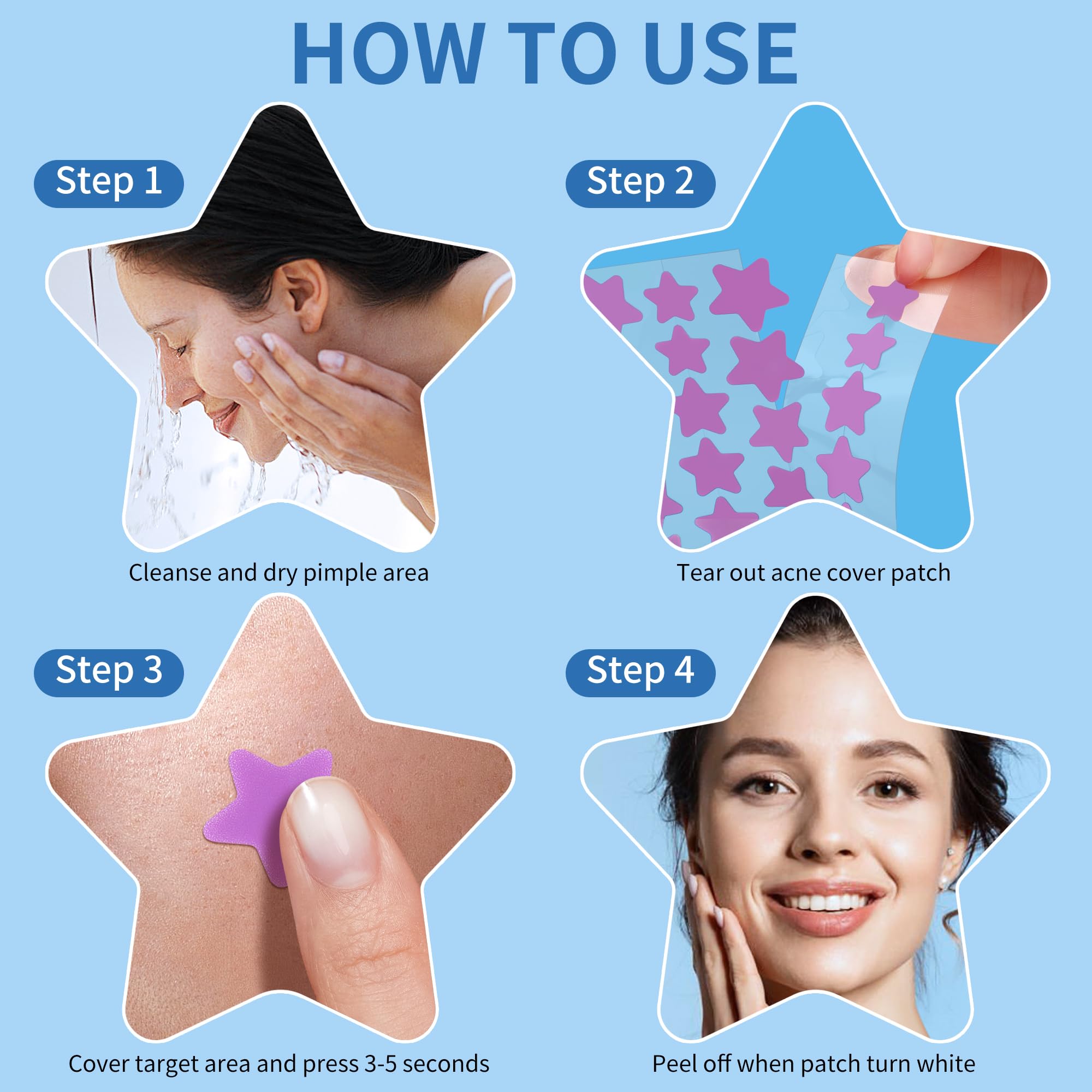 Daolyo Pimple Patches for Face, 3 Size 280 Counts Acne Patches, Cute Star Pimple Patches with Salicylic Acid, Tea Tree Oil & Calendula Oil, Colorful Hydrocolloid Patches Zit Patches Pimple Stickers