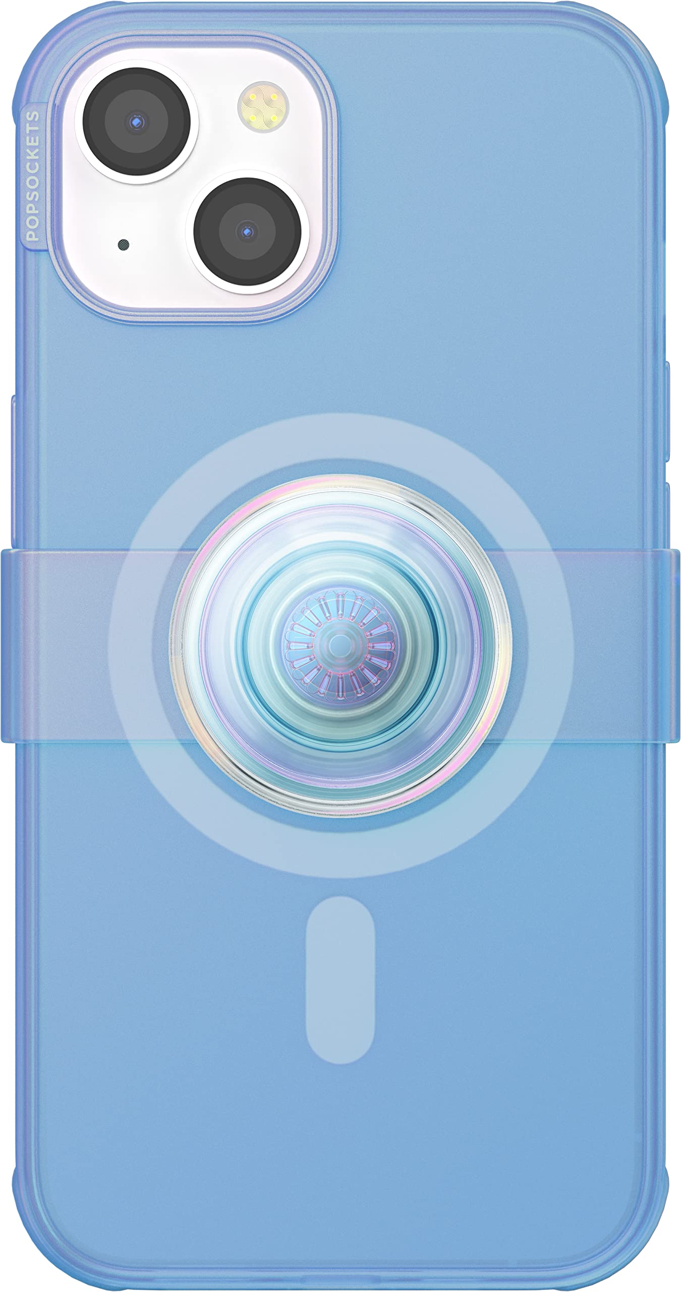 PopSockets iPhone 14 Plus Case with Phone Grip and Slide Compatible with MagSafe, Wireless Charging Compatible - Blue Translucent