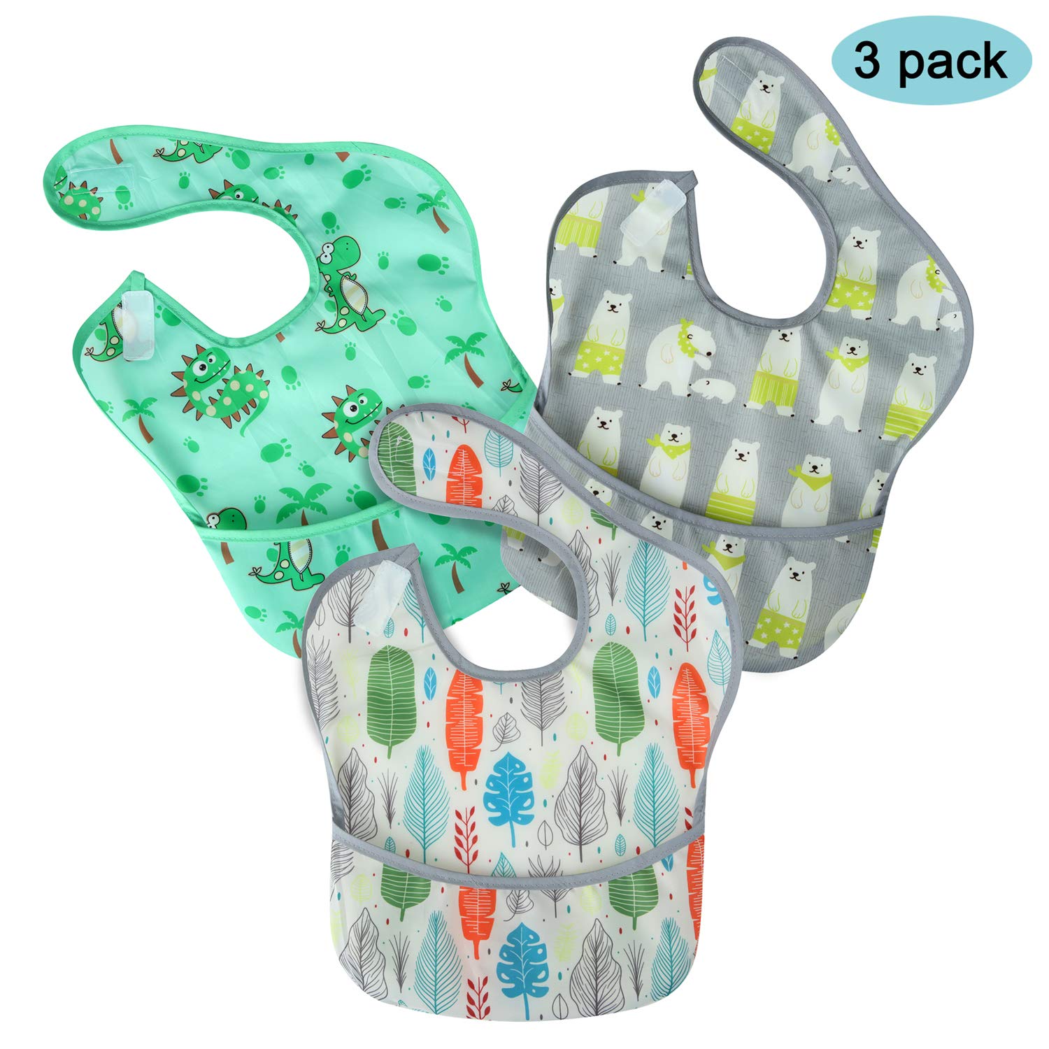 PandaEar 3 Pack Super Light Weight Baby Bib, Waterproof, Washable, Stain Oil and Odor Resistant 12-48 Months