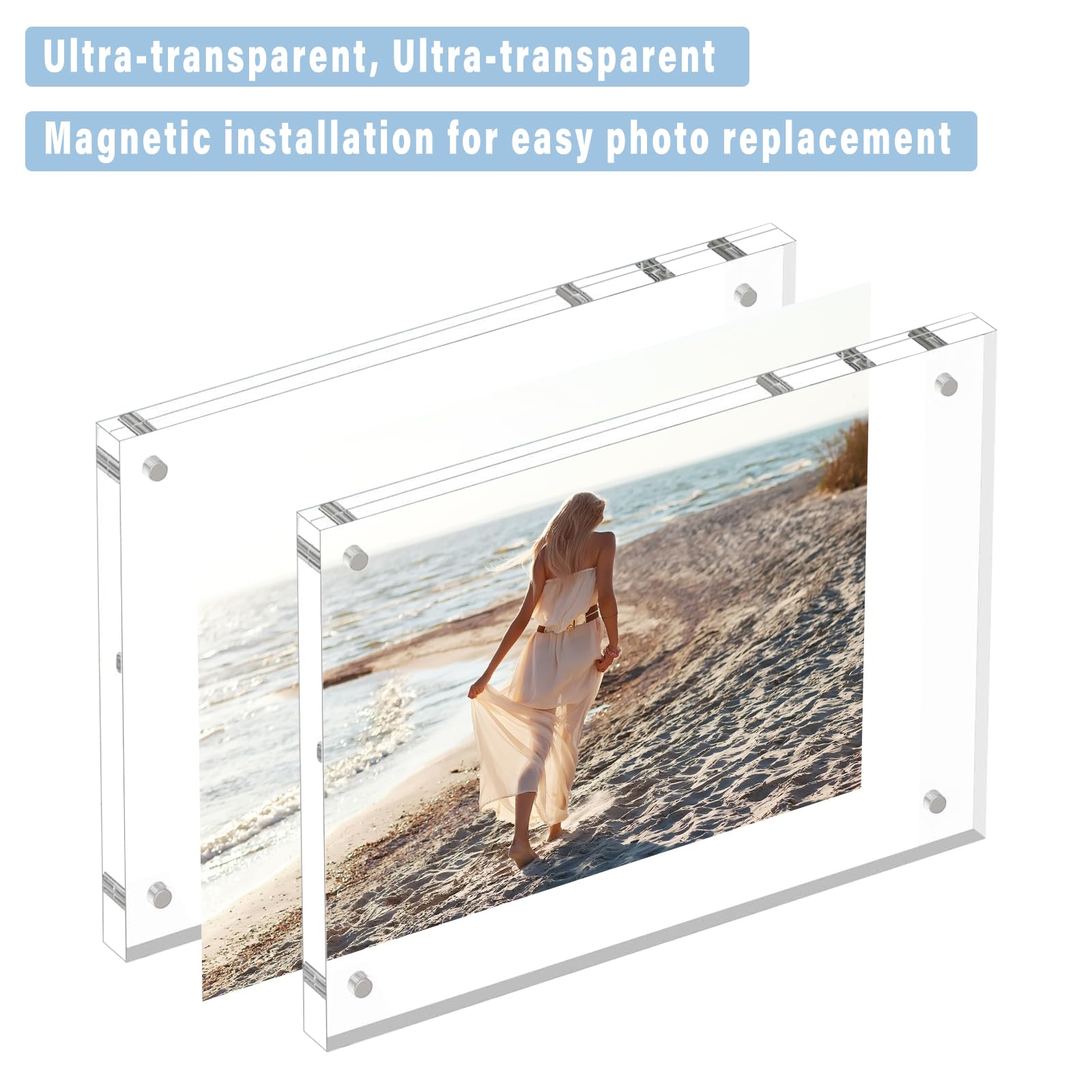 HELPLEX Acrylic Frame, 5 Pack 8.5x11 Acrylic Picture Frames, 24mm Thicker Frameless Clear Frame Double Sided Magnetic Frame, Free Standing Desktop Display Stand Acrylic Frames