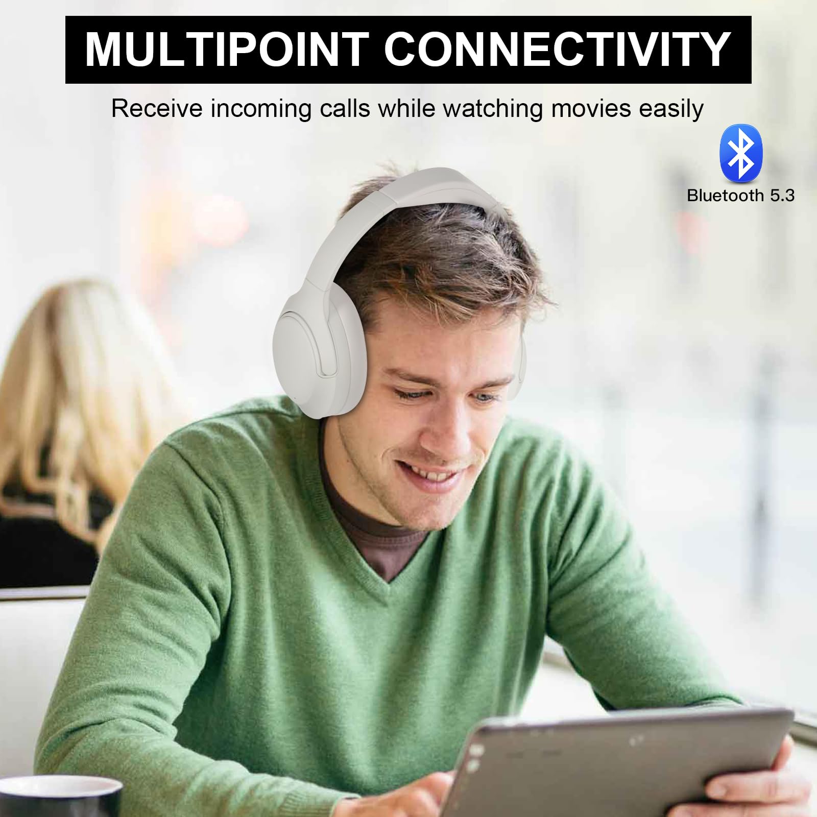 T-fun NC50 Hybrid Active Noise Cancelling Headphones Wireless Bluetooth 5.3, Foldable Over Ear Headphones, Custom EQ via App, 65 Hours Playtime, Low Latency Game Mode, Multipoint Connection