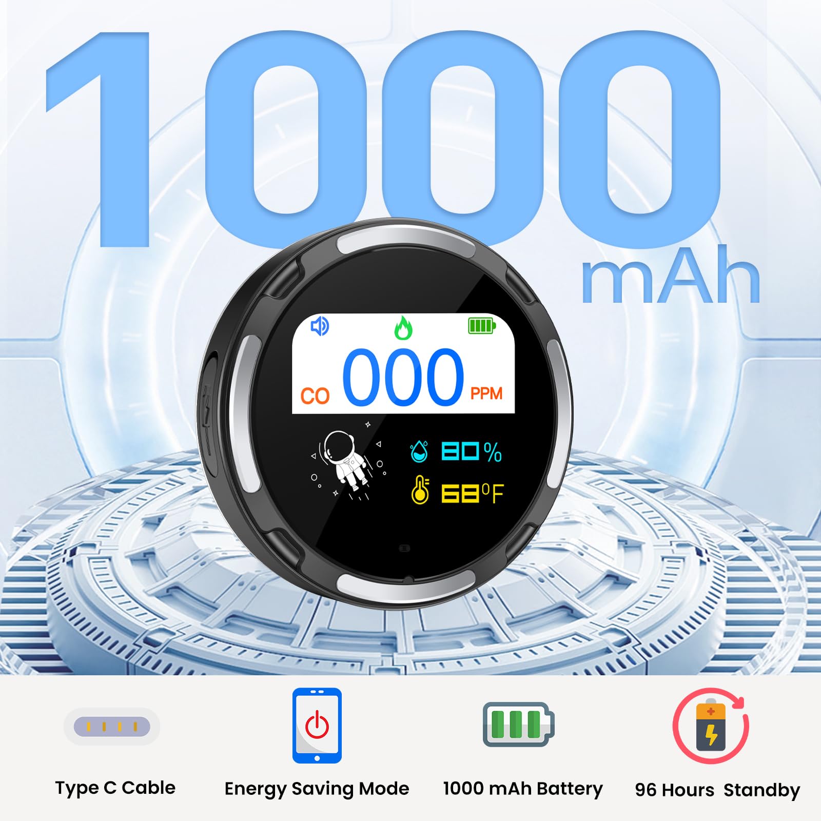 LSENLTY Portable Carbon Monoxide Detectors, IP65 Waterproof Carbon Monoxide Detectors with CO Notification Function, 96 Hours Standby Time, CO Detector for Travel, Car, Vehicle, Aircraft, Camping