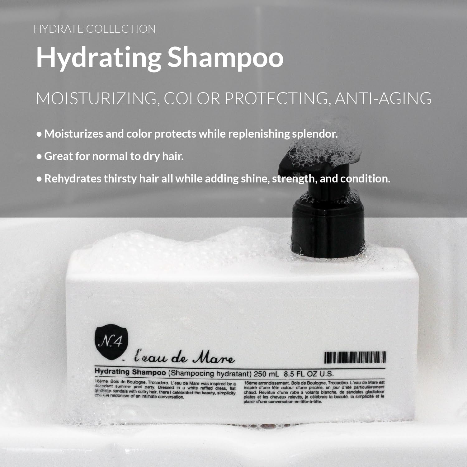 Number 4 Hydrating Shampoo, Shampoo for Women and Men. Sulfate, Gluten, & Paraben Free. Moisturizing & Color Protecting, 8.5 oz