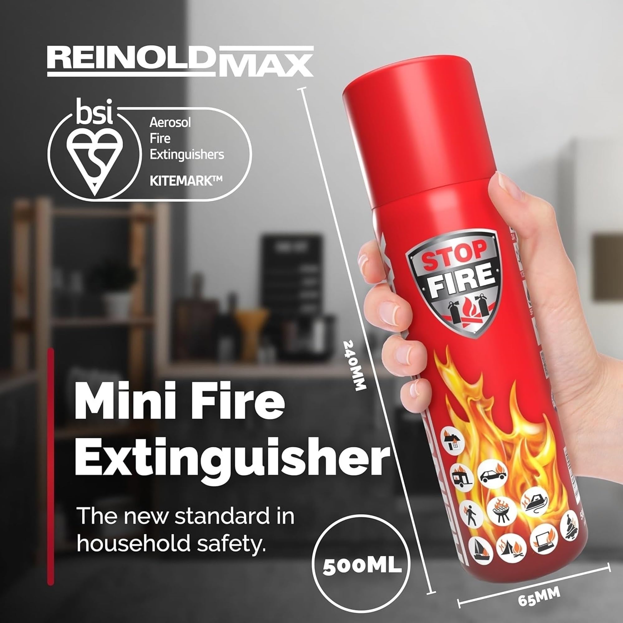 All-in-1 Fire Extinguisher for Home, Kitchen, Garage & Vehicle Safety (500ml)