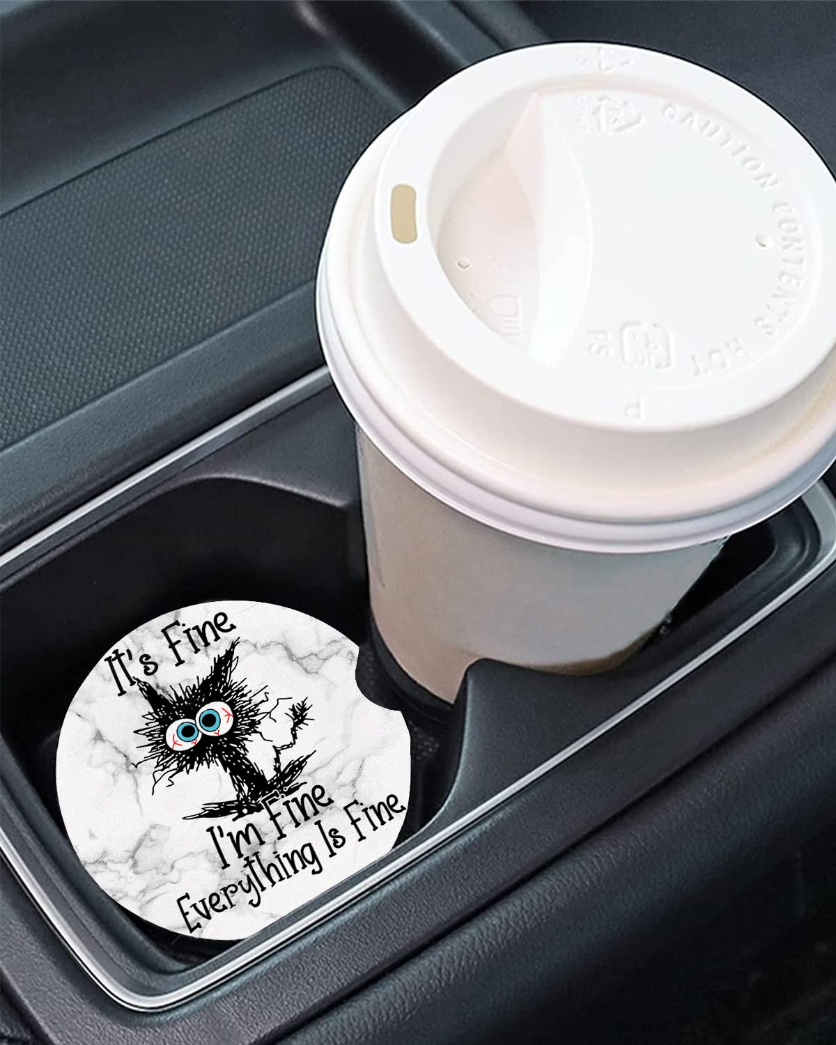 2 PCS Funny Cat Ceramic Cup Holder Coaster, I'm Fine Everything is Fine Cute Cup Holder Accessories, Cute Drinks Coaster Mat for Women Men