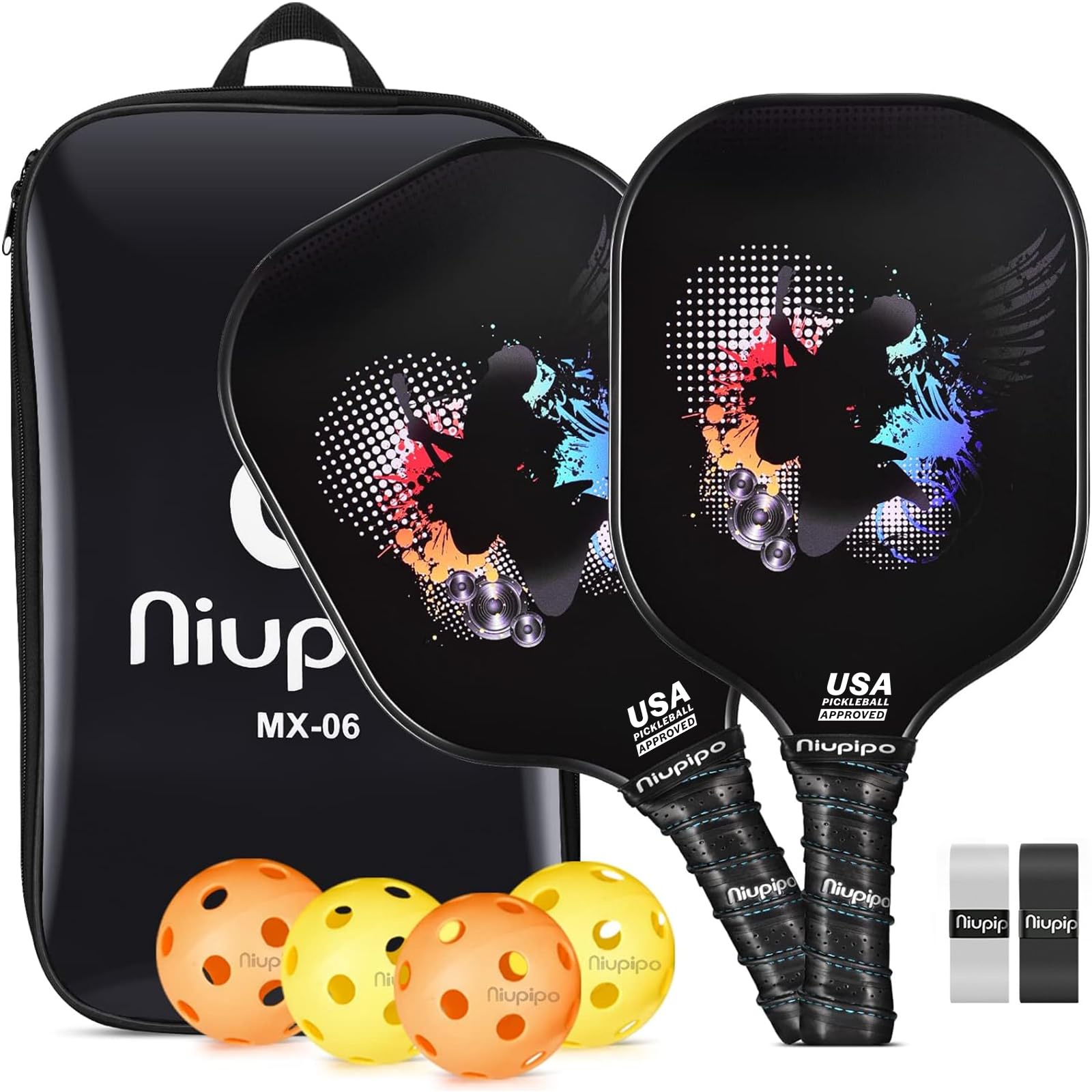 Pickleball Paddles, USAPA Pro Graphite Pickleball Paddle Set of 2 Pickleball Racquet 4 Pickleball Balls 1 Bag, Polypropylene Honeycomb Core, Graphite Face Cushion 4.72 in Grip Lightweight Pickleball