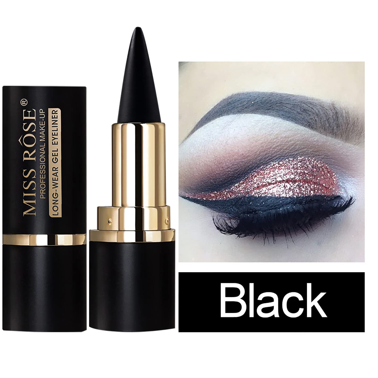 Miss Rose M Black Gel Eyeliner,Cream Eyeliner Tool Smudge Proof Eyeliner Pencil,Matte Black Eye-liner Pencil Tattoo Eyeliner Pen, Eyeliner Gel Stick Makeup Eye-liners for Women Girls (Black)