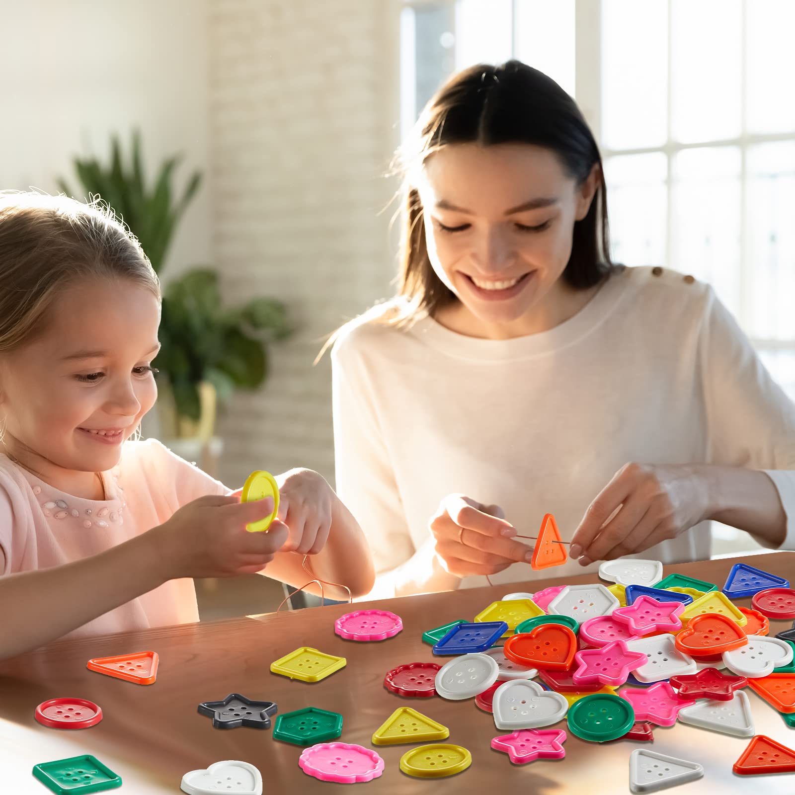 150 Pieces Big Bright Buttons for Kids 8 Vivid Colors and 8 Large Shapes for Crochet Knitting Arts and Crafts Projects Hand Made Gifts