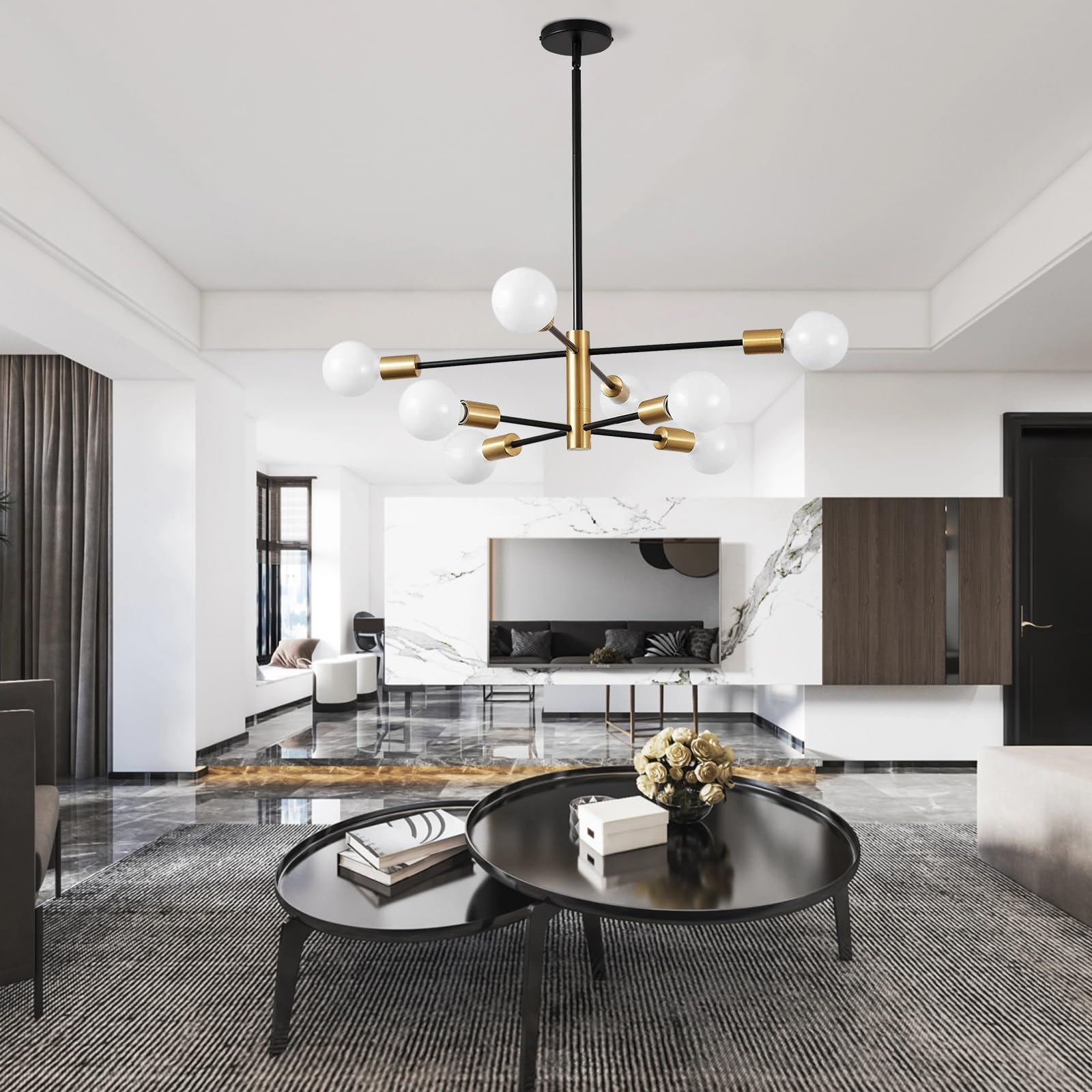 Chandelier, 8-Light Chandeliers for Dining Room, Sputnik Chandeliers with E26 Base, Modern Chandelier for Bedroom, Gold&Black Sputnik Ceiling Light Fixture, Chandelier for Living Room, Bedroom,Kitchen