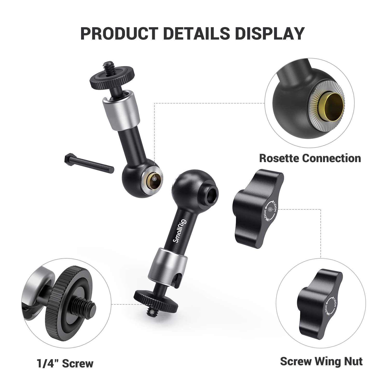 SmallRig 5.5 Inches Adjustable Friction Articulating Magic Arm, with Both 1/4" Screw for LCD Monitor/LED Lights