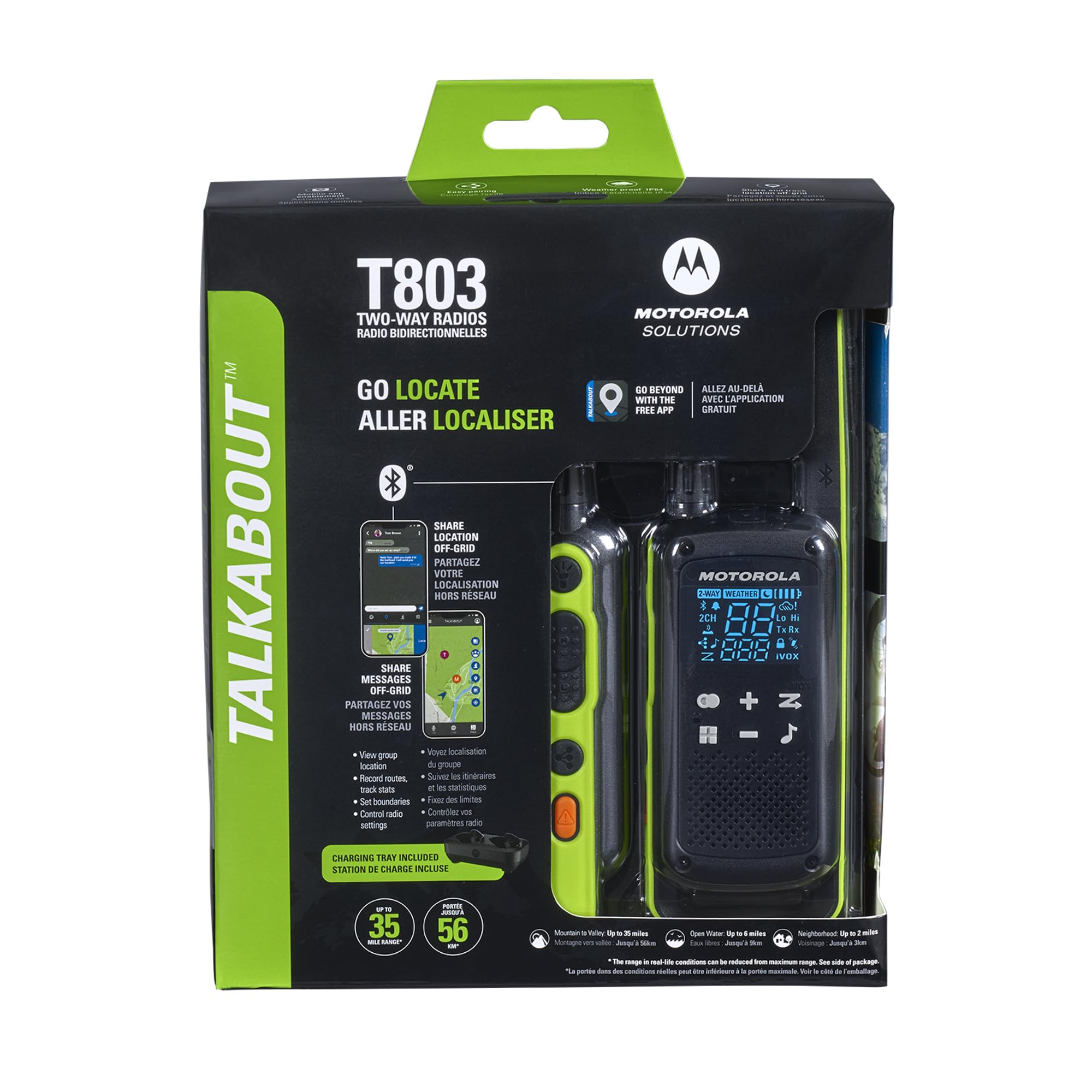 Motorola Solutions T803 Two-Way Radio 35 mi. Bluetooth w/Charging Dock 2-Pack (Lime Green)