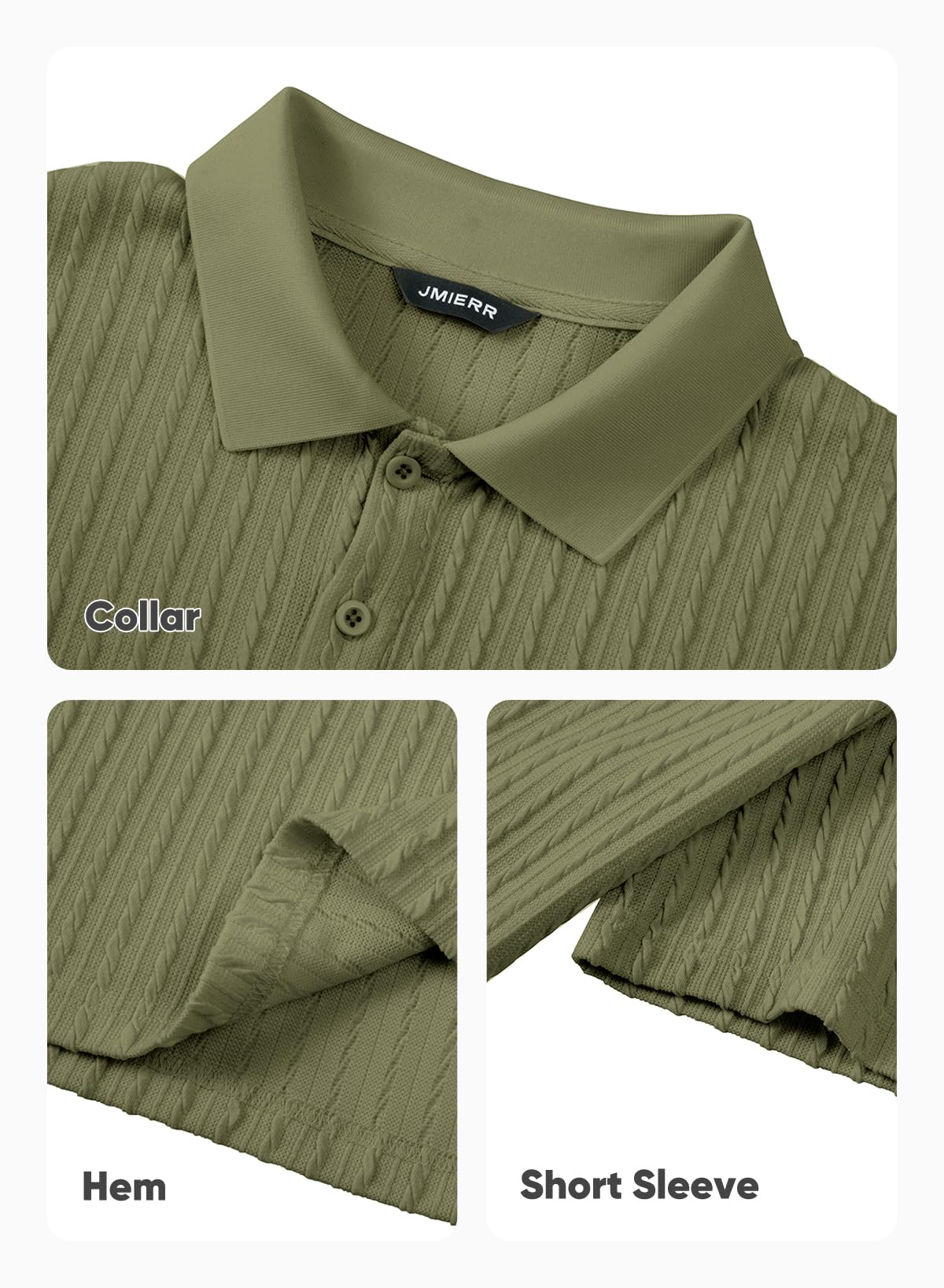 JMIERR Mens Polo Shirt Short Sleeve Casual Fashion Henley Shirts Button Dwon Knit Textured Men Gift, L, Green