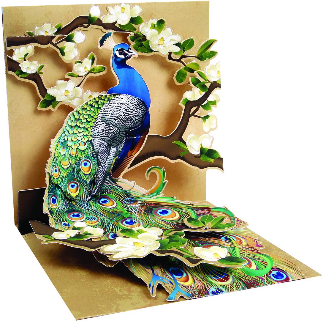 Up With Paper 1 X Pop - Up Greeting Card (Peacock and Magnolias), multi colored (UP-WP-1037)