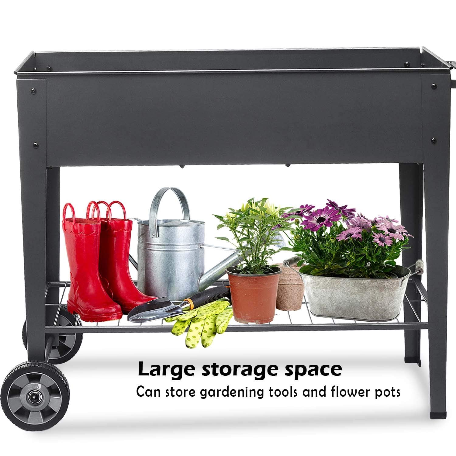 FOYUEE Raised Planter Box with Legs Outdoor Elevated Garden Bed On Wheels for Vegetables Flower Herb Patio