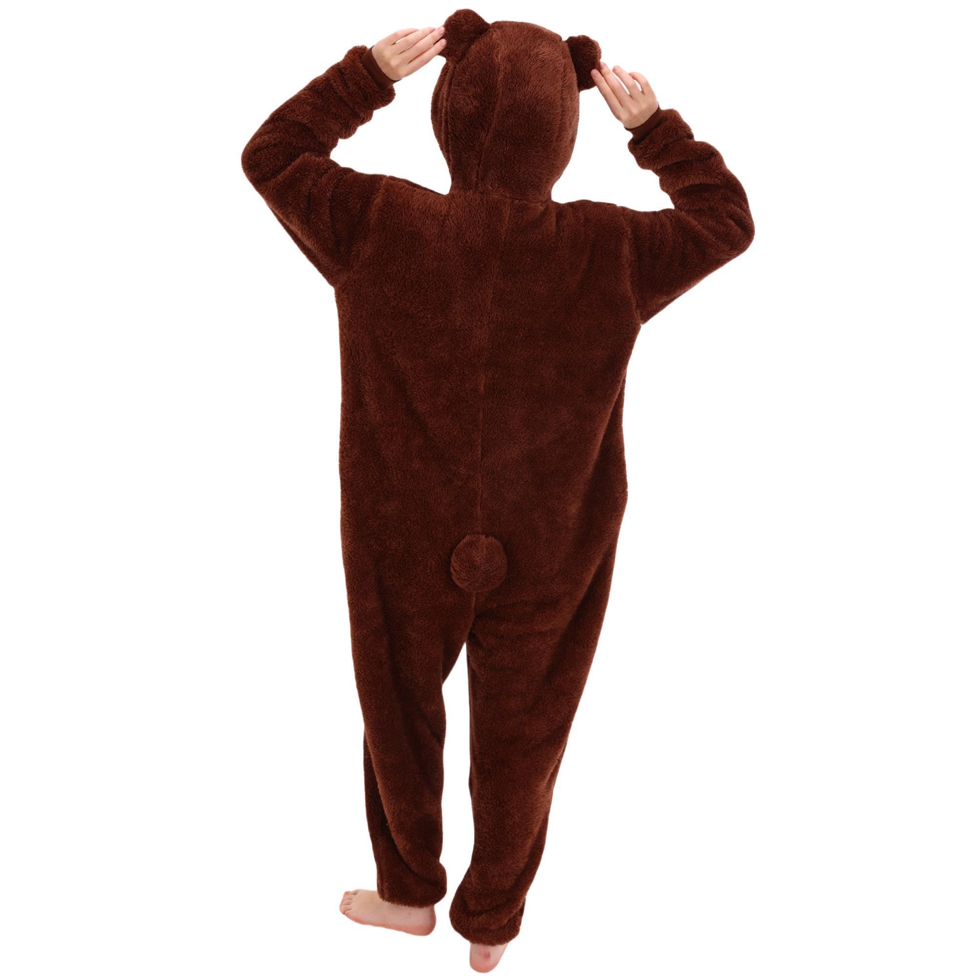 COSUSKET Snug Fit Unisex Adult Onesie Pajamas, Sherpa Bear Cosplay Animal One Piece Halloween Costume Sleepwear Homewear