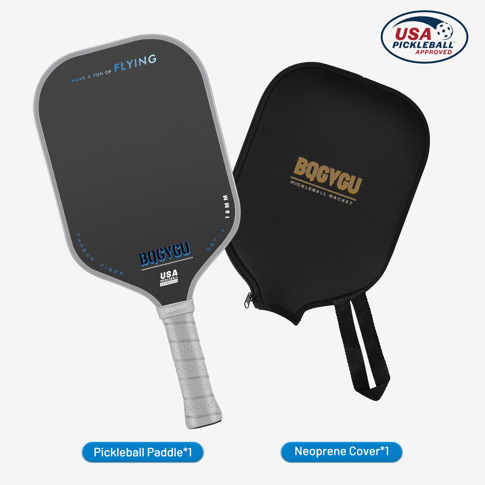 BQGVGU Pickleball Paddles, Carbon Fiber Raw Toray T700 with 16 mm Polypropylene Honeycomb Core,Perfect for Control&Spin, USAPA Approved