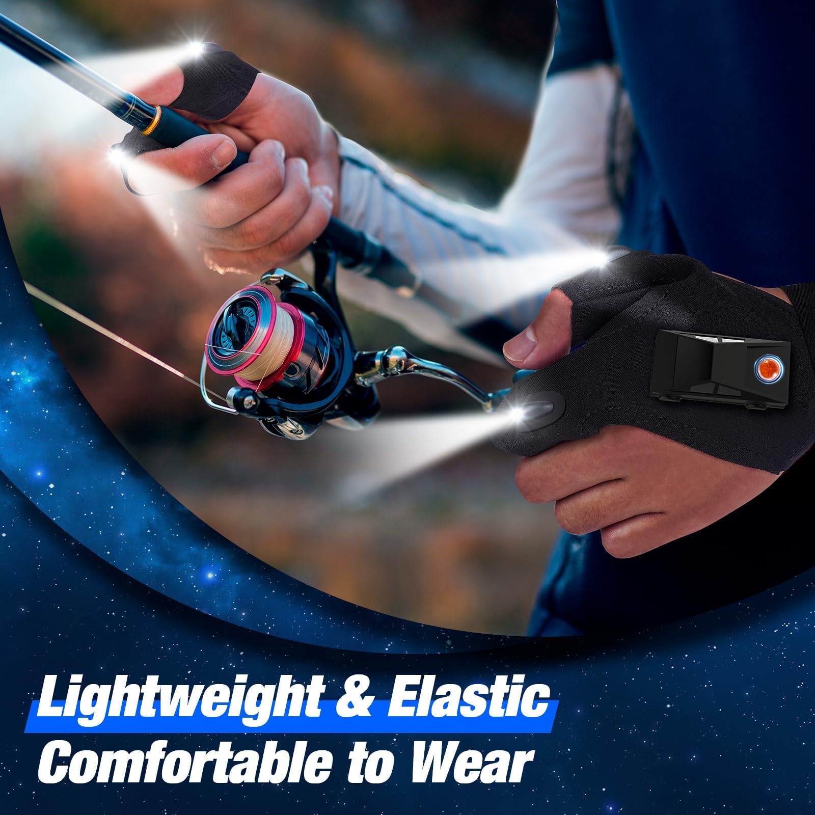 PARIGO LED Flashlight Gloves Gifts for Men Women Christmas Stocking Stuffers for Men Husband Boyfriend Fathers Dad Who Have Everything, Waterproof Lighted Glove Fishing Gift for Birthday Cool Gadgets