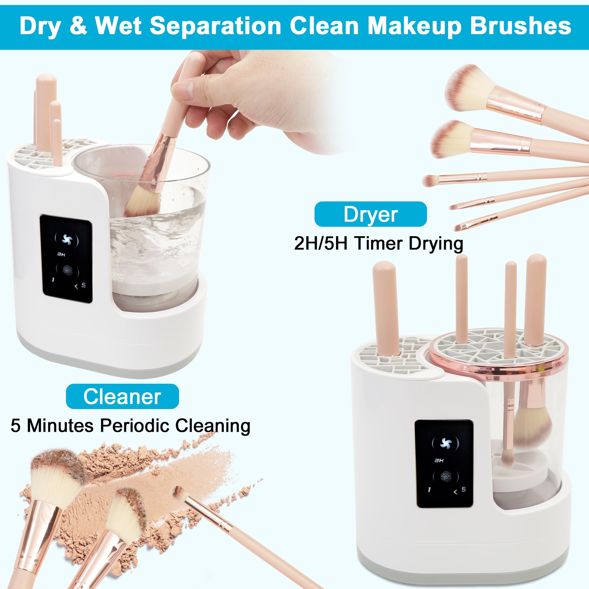 Electric Makeup Brush Cleaner-Multi-Functional Makeup Brush Cleaner Machine with Timer, Automatic Cosmetic Brush Cleaner with Makeup Brush Dryer for Makeup Brush and Sponges