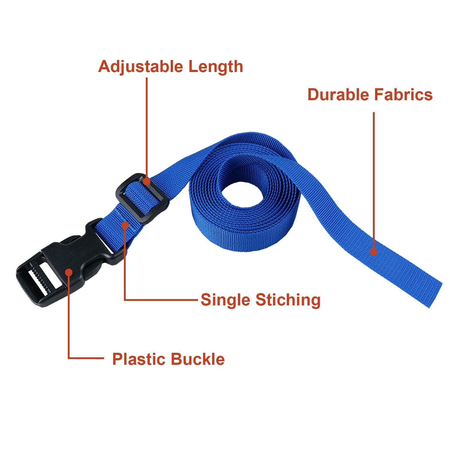 XTACER Backpack Accessory Strap Luggage Straps Cover Strap Sleeping Bag Strap with Buckle Blue- Release Buckle Straps (4-Pack)