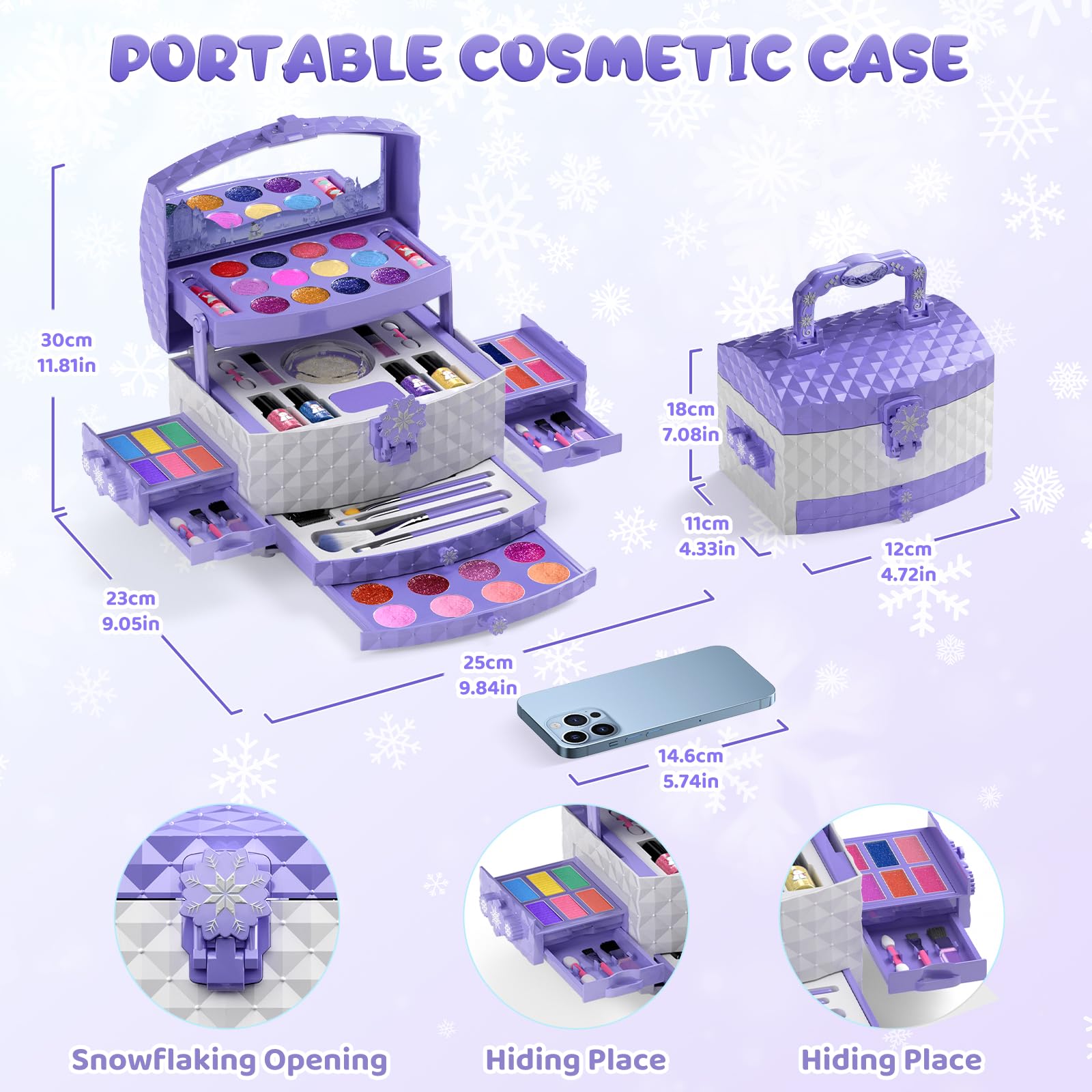 PERRYHOME Kids Makeup Set for Girl 56 Pcs Washable Real Cosmetic, Non-Toxic Frozen Toys Toddler Makeup Kit, Frozen Princess Dress up Game Christmas & Birthday Girl Gift for 3-12(Frozen Purple)