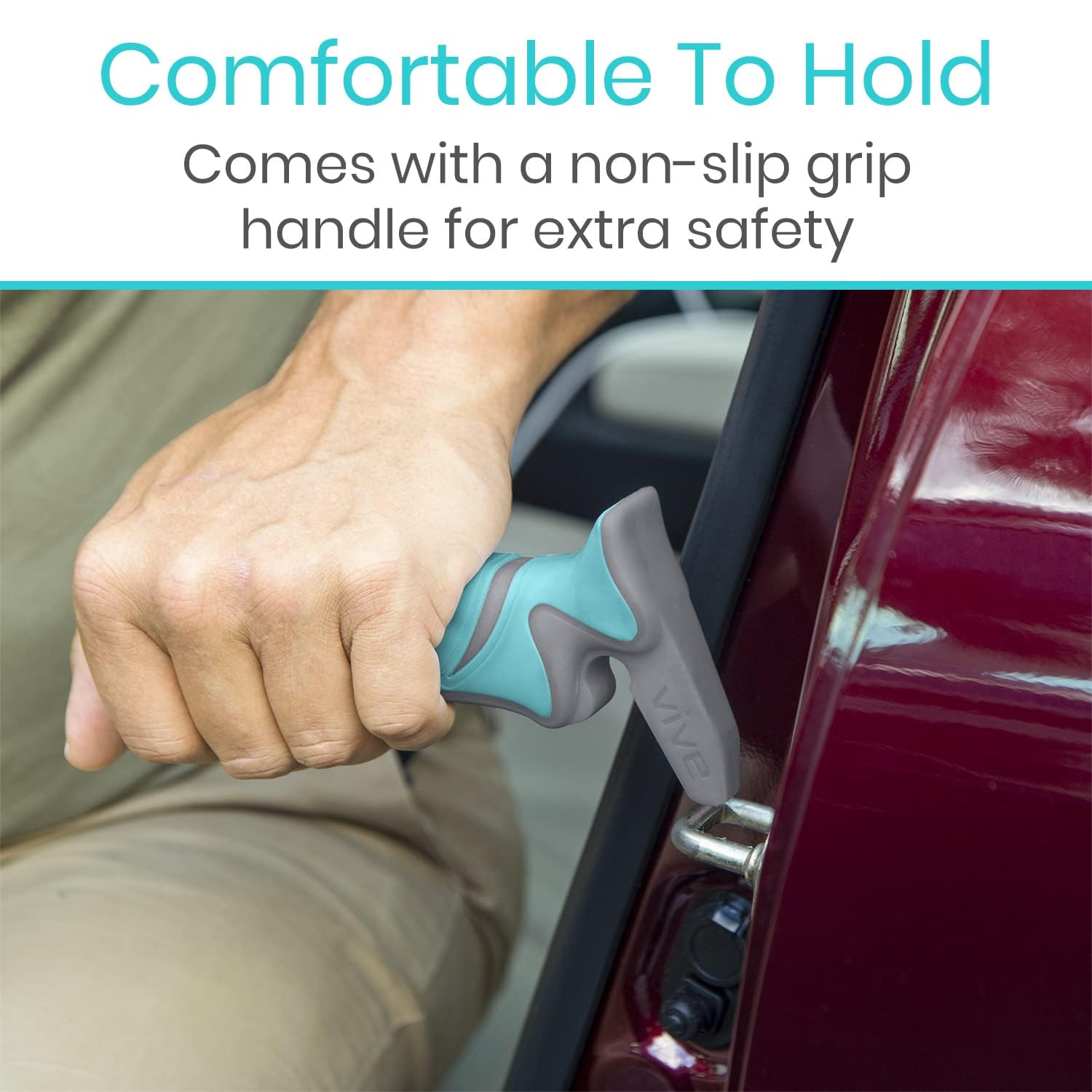 Vive Car Handle Assist for Elderly - Scratch Proof Latch - Auto Grab Bar Cane Support Aid - Standing Mobility Safety Tip to Help Get Out - Portable Assistive Device for Seniors, Handicapped