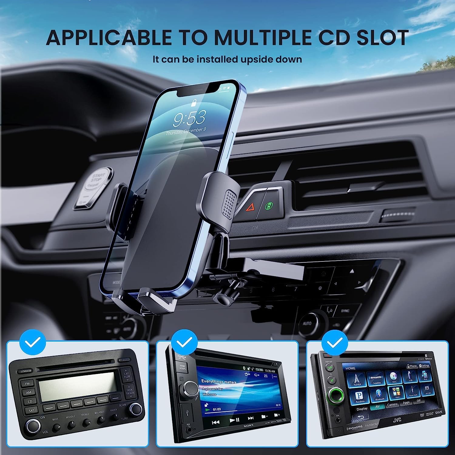 TICILFO Phone Mount for Car Phone Holder Mount Upgraded Metal CD Slot Phone Holder Car Cell Phone Holder Thick Cases Friendly iPhone Holder for Car Mount for CD Player Fit for All iPhone Smartphone