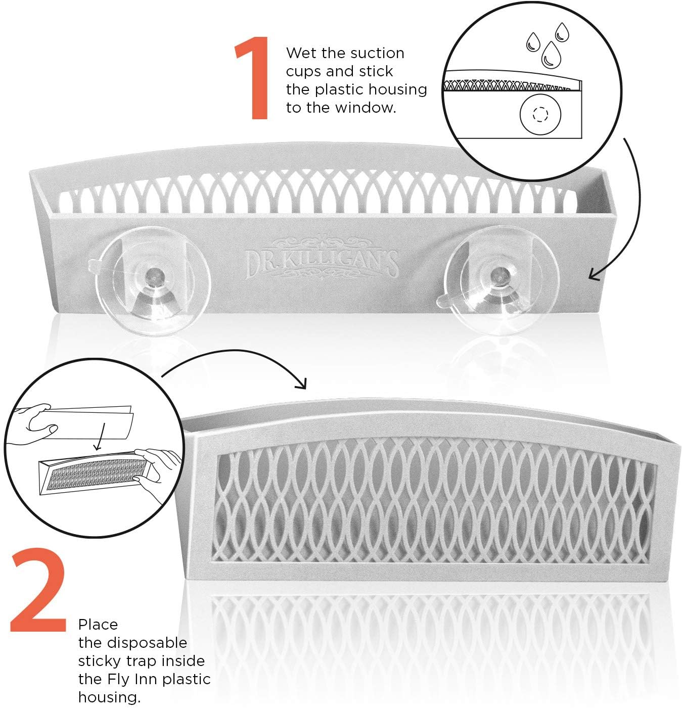 Dr. Killigan's The Fly Inn | Window Fly Traps | Sticky Fly Strip | Indoor Insect Trap | Catches and Hides Bugs | Better Than Fly Paper or Ribbon | Get Rid of Flies | (2+4, Gray)