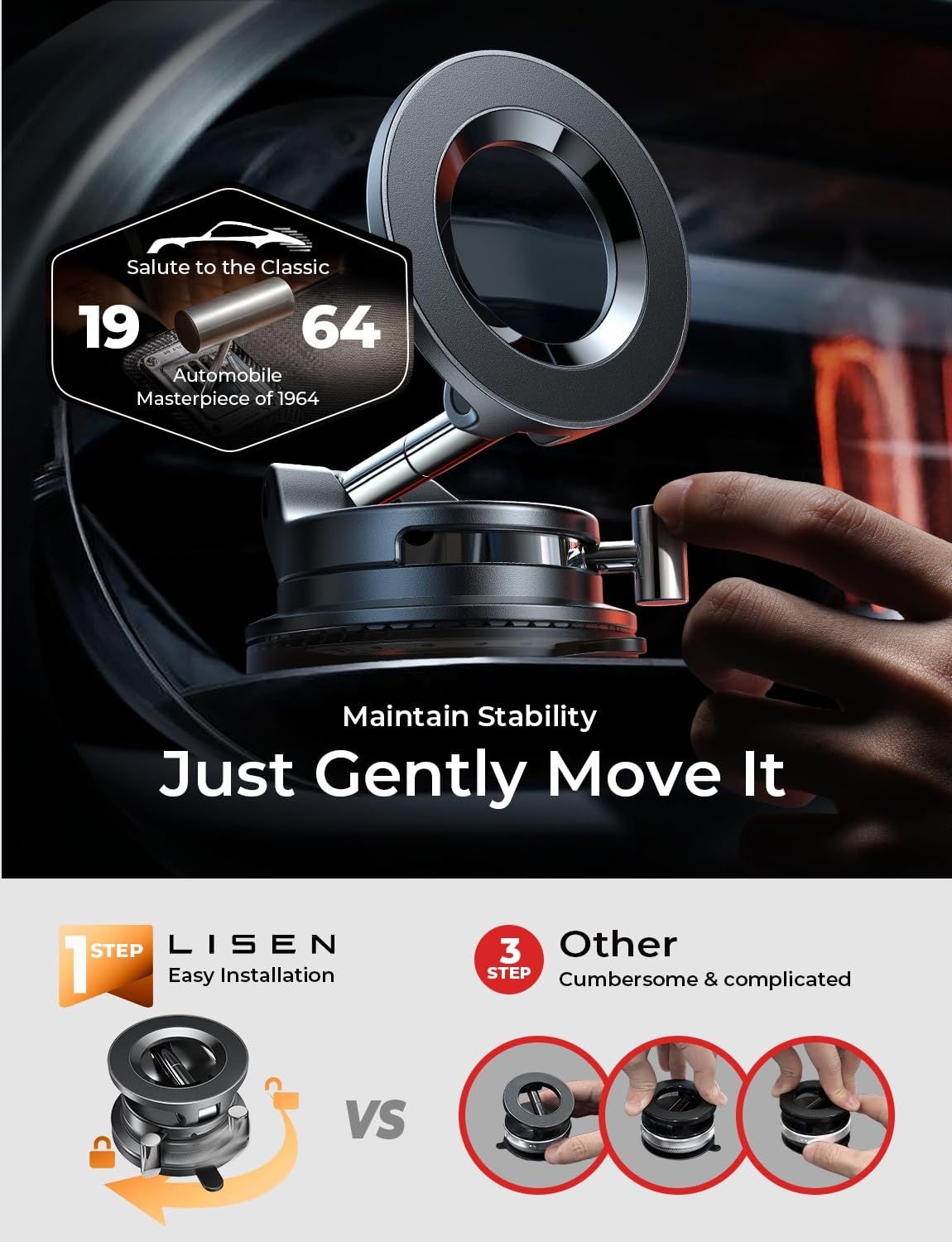 LISEN Vacuum Magnetic Phone Holder for Car, SuctionPro Magsafe Car Mount 360 Adjustable Phone Mount for Car Accessories/Truck/Jeep/Windshield/Mirror/Kitchen/Gym for iPhone 17 Pro Max 16 15 14 13