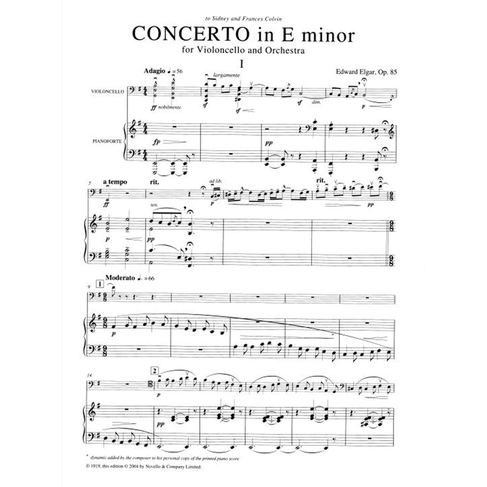 Concerto in E Minor, Op. 85 for Violoncello and Orchestra: Arranged for Cello and Piano