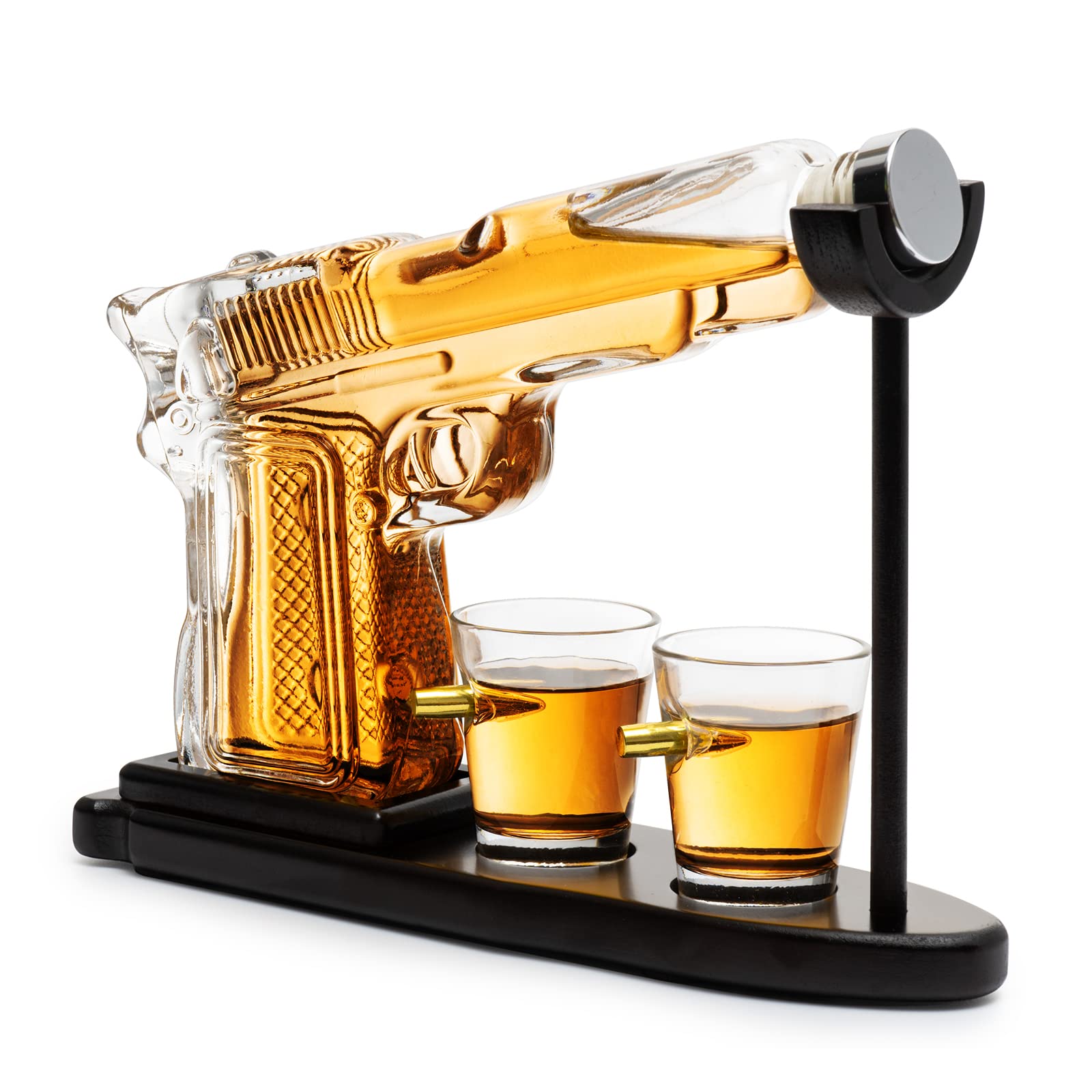 Gifts for Men Dad, Father Whiskey Decanter Set - 9 Oz with Two 2 Oz Glasses, Pistol Gun Cool Anniversary Birthday, Home Bar Gifts, Drinking Military Present Dispenser, Him Husband, Dispenser Bar Gift