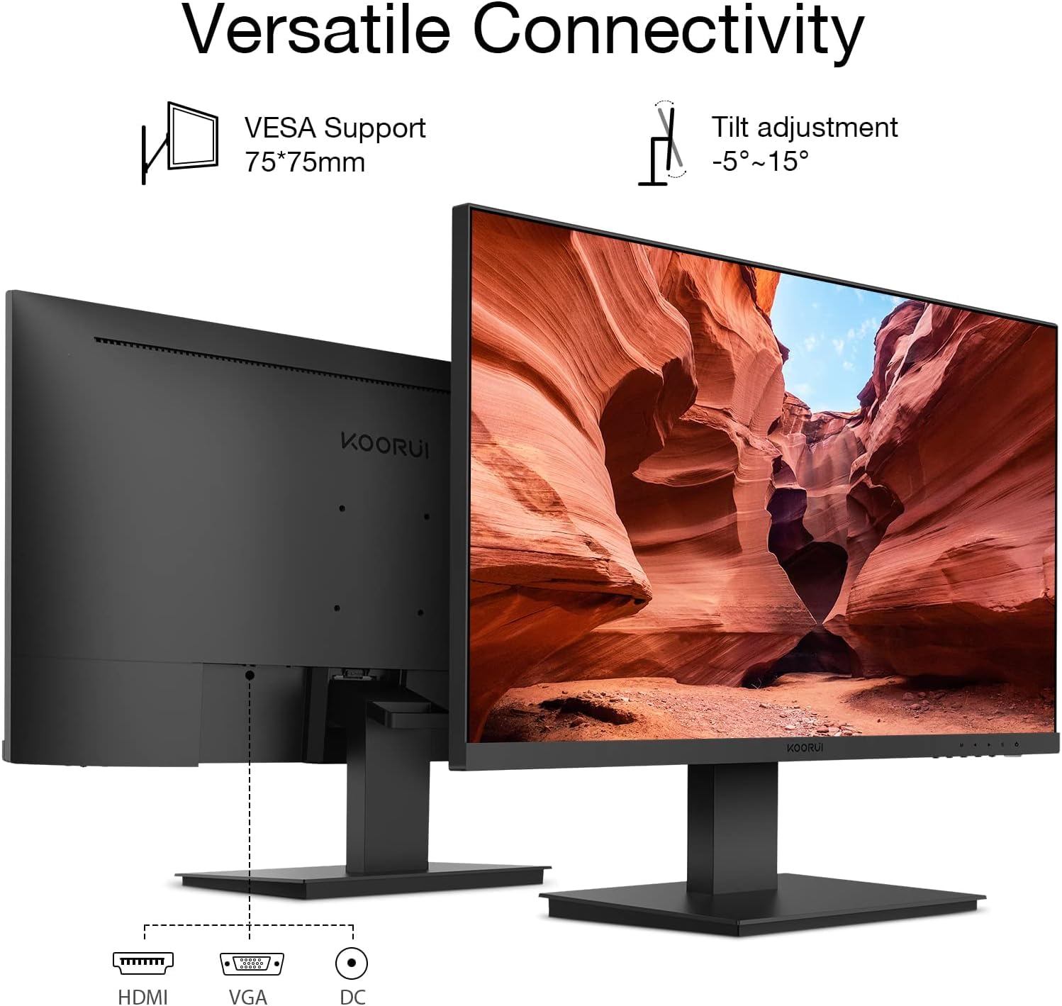 KOORUI Monitor 27 Inch 1080p PC Monitor 3000:1 Contrast Ratio with HDMI VGA for Office and Home, 99% SRGB, Frameless, Eye Care, Tilt Adjustment, VESA Mountable, Black