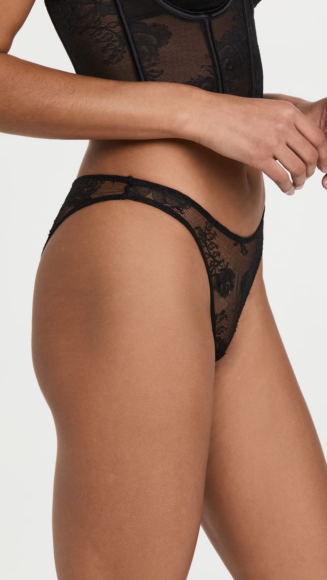 Fleur du Mal Women's Bouquet Lace Cheeky Panties, Black, L