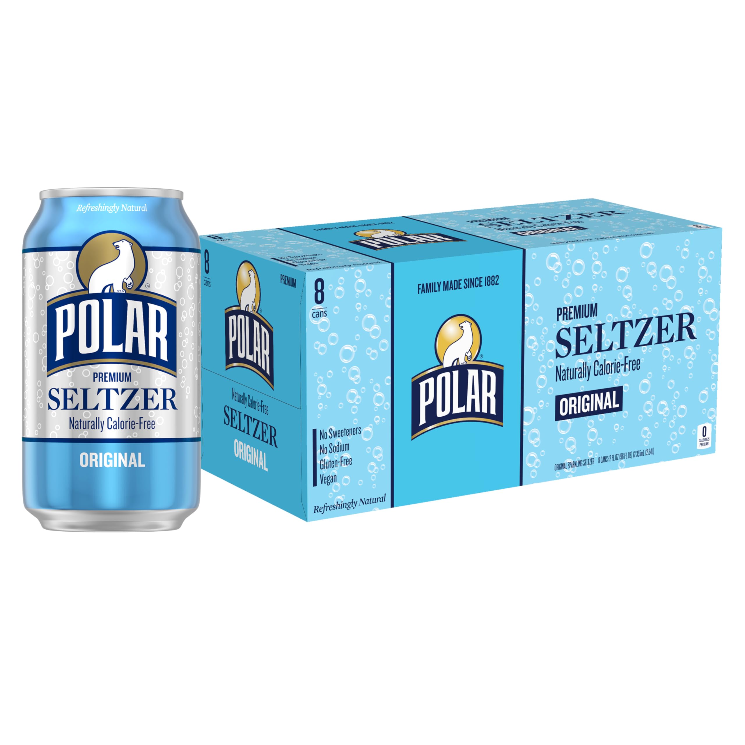 Polar Seltzer Water Original, 12 fl oz cans, 8pk