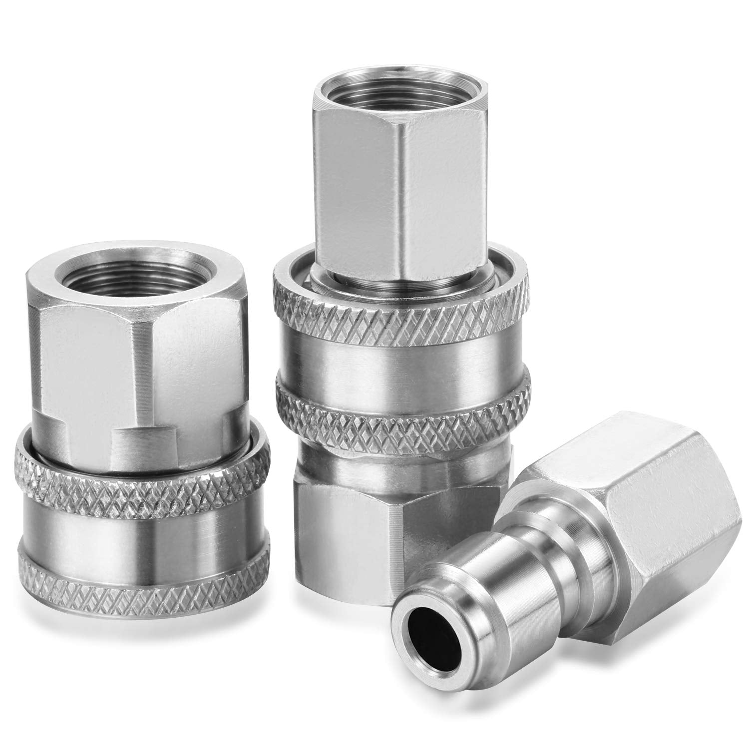 2 Sets Hotop NPT 3/8 Inch Stainless Steel Male and Female Quick Connector Kit Pressure Washer Adapters (Internal Thread)